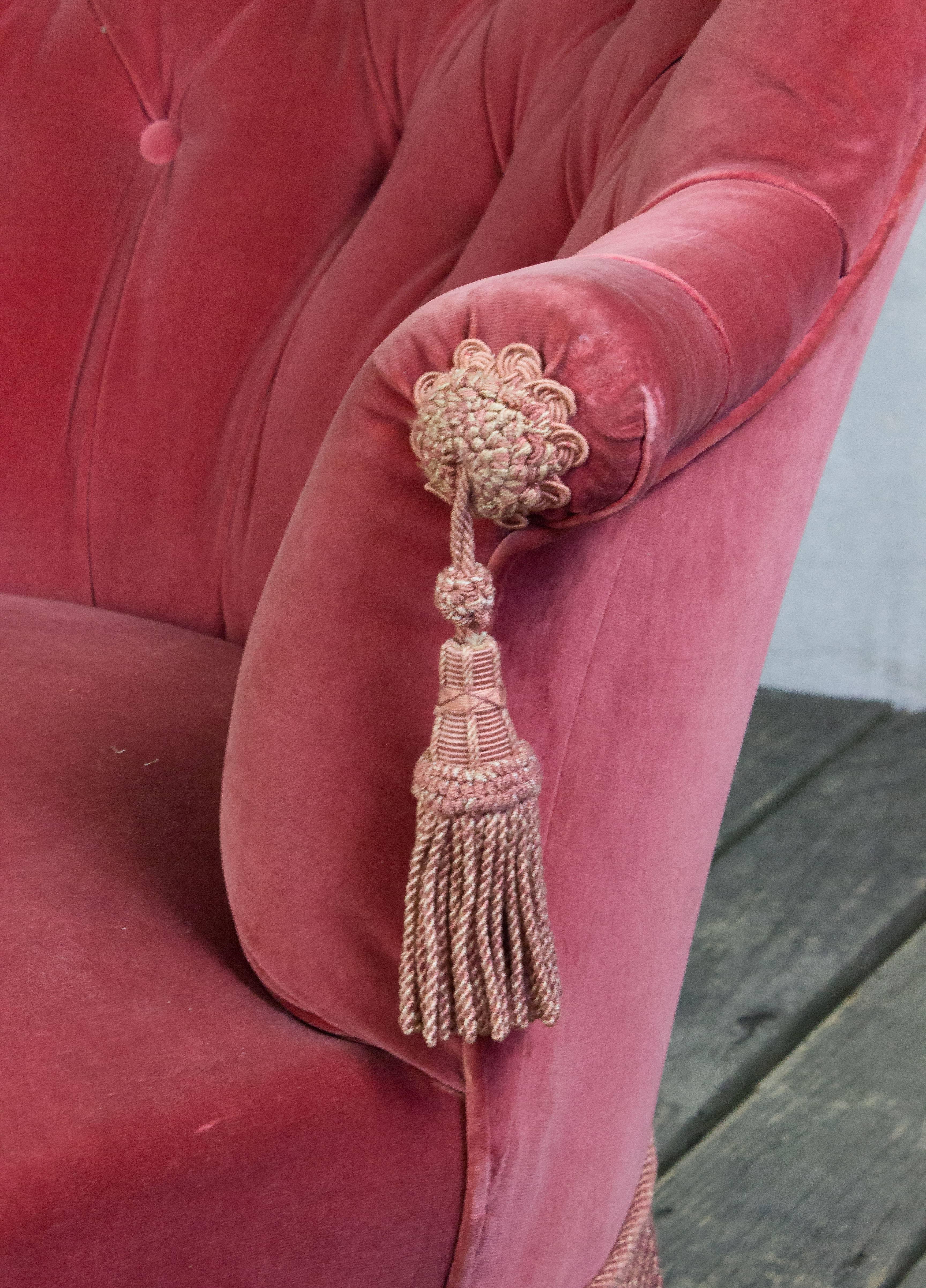 19th Century French Chaise Longue in Salmon Velvet 1