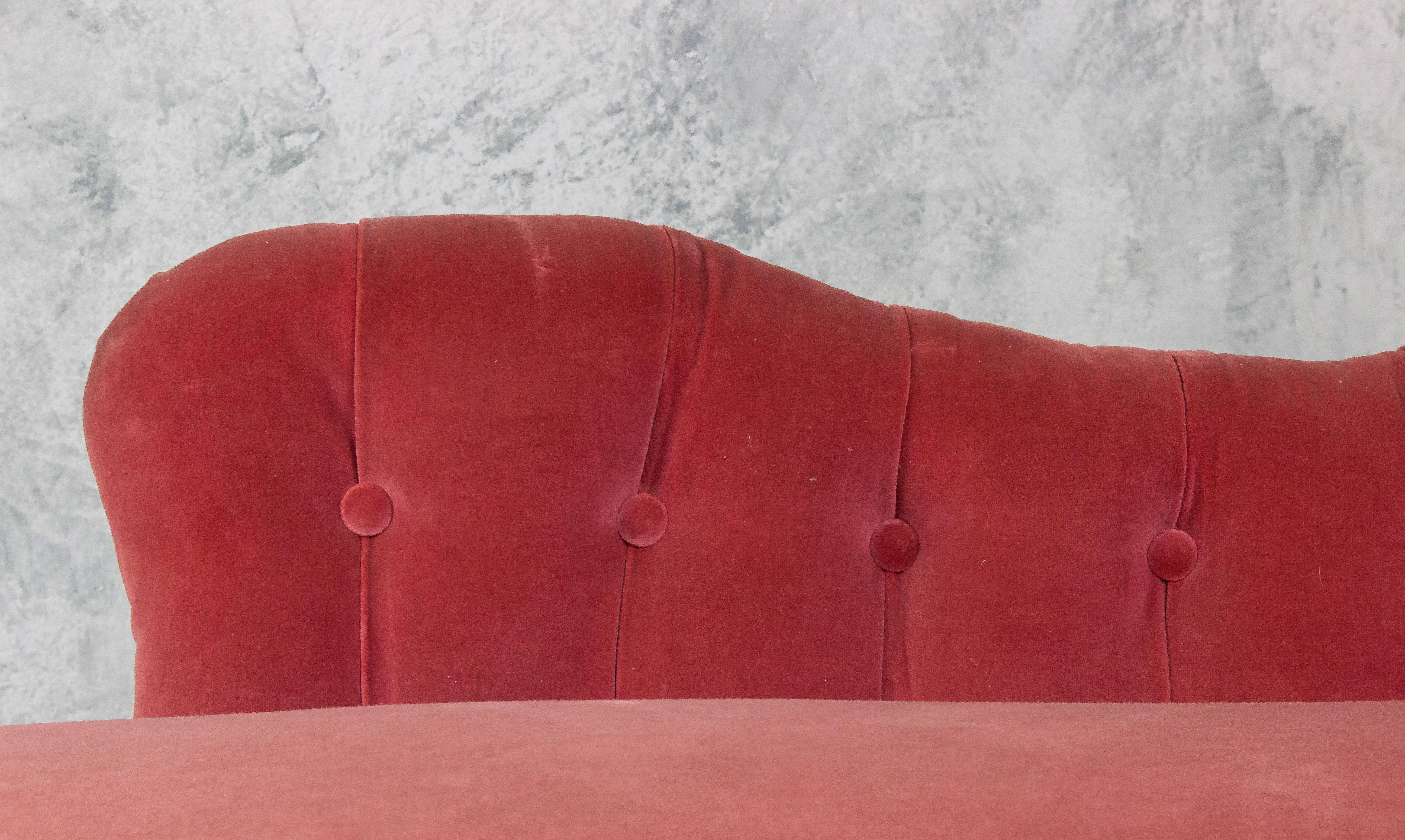 19th Century French Chaise Longue in Salmon Velvet 3