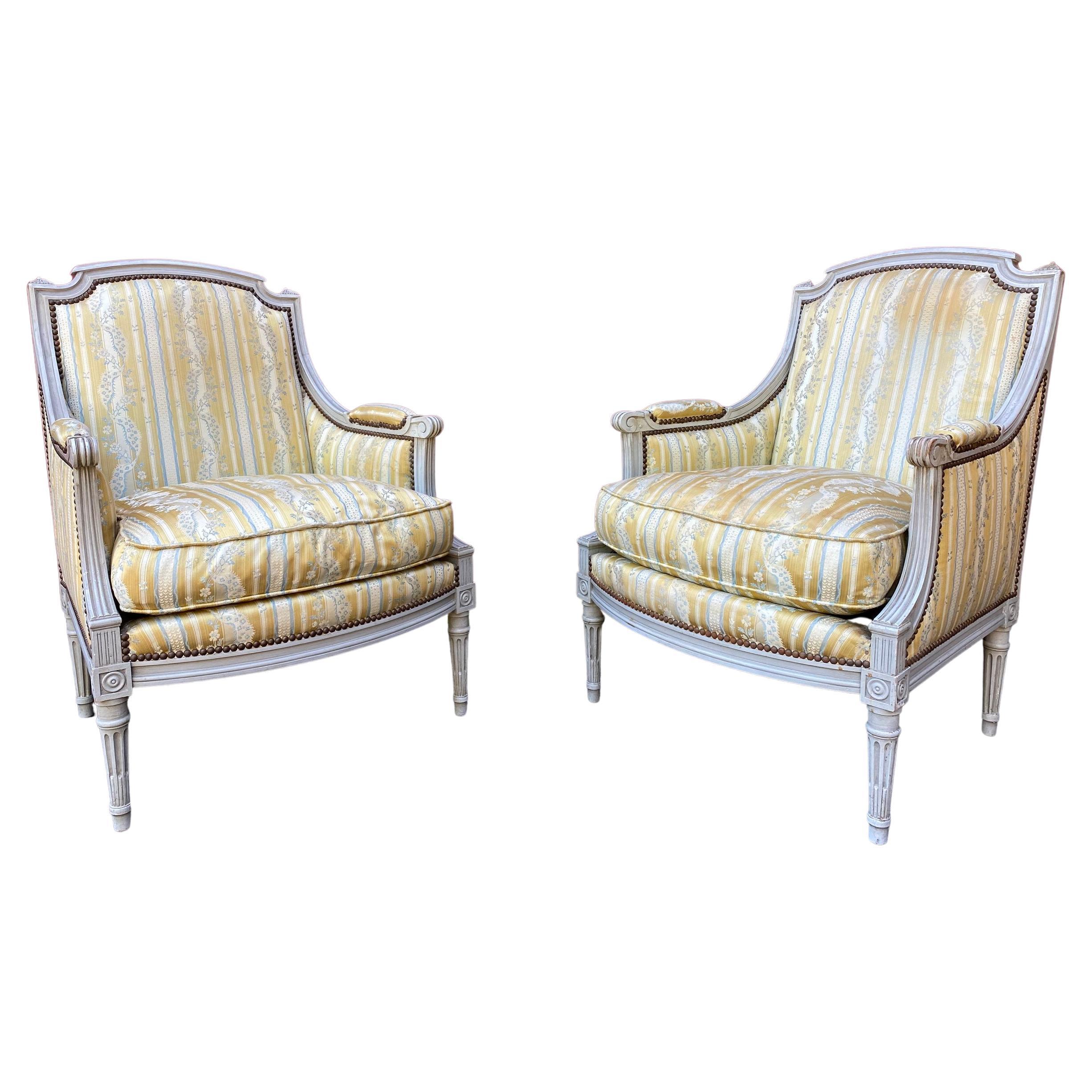 Pair of French Louis XVI Style Armchairs For Sale
