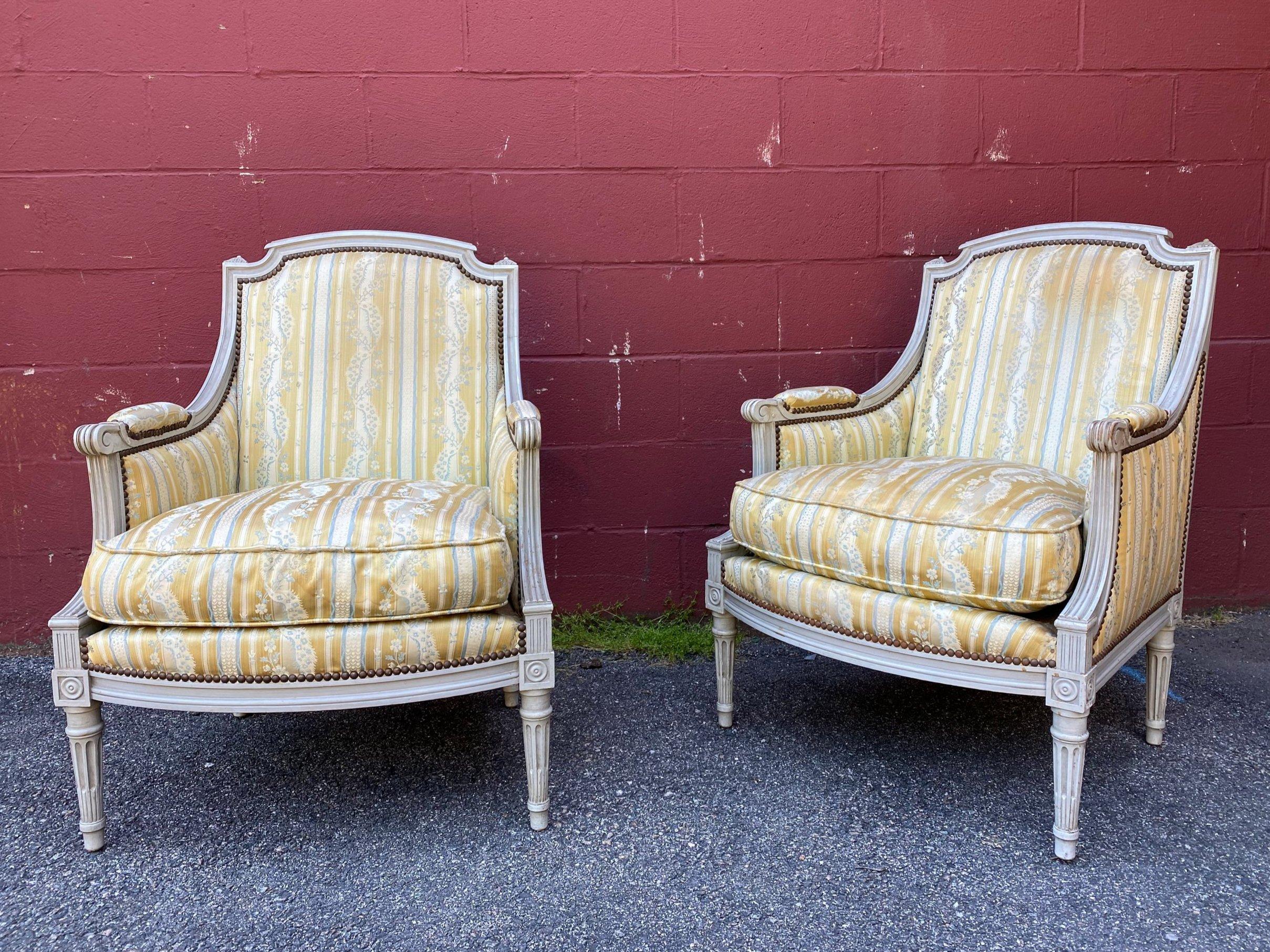 Mid-20th Century Pair of French Louis XVI Style Armchairs For Sale