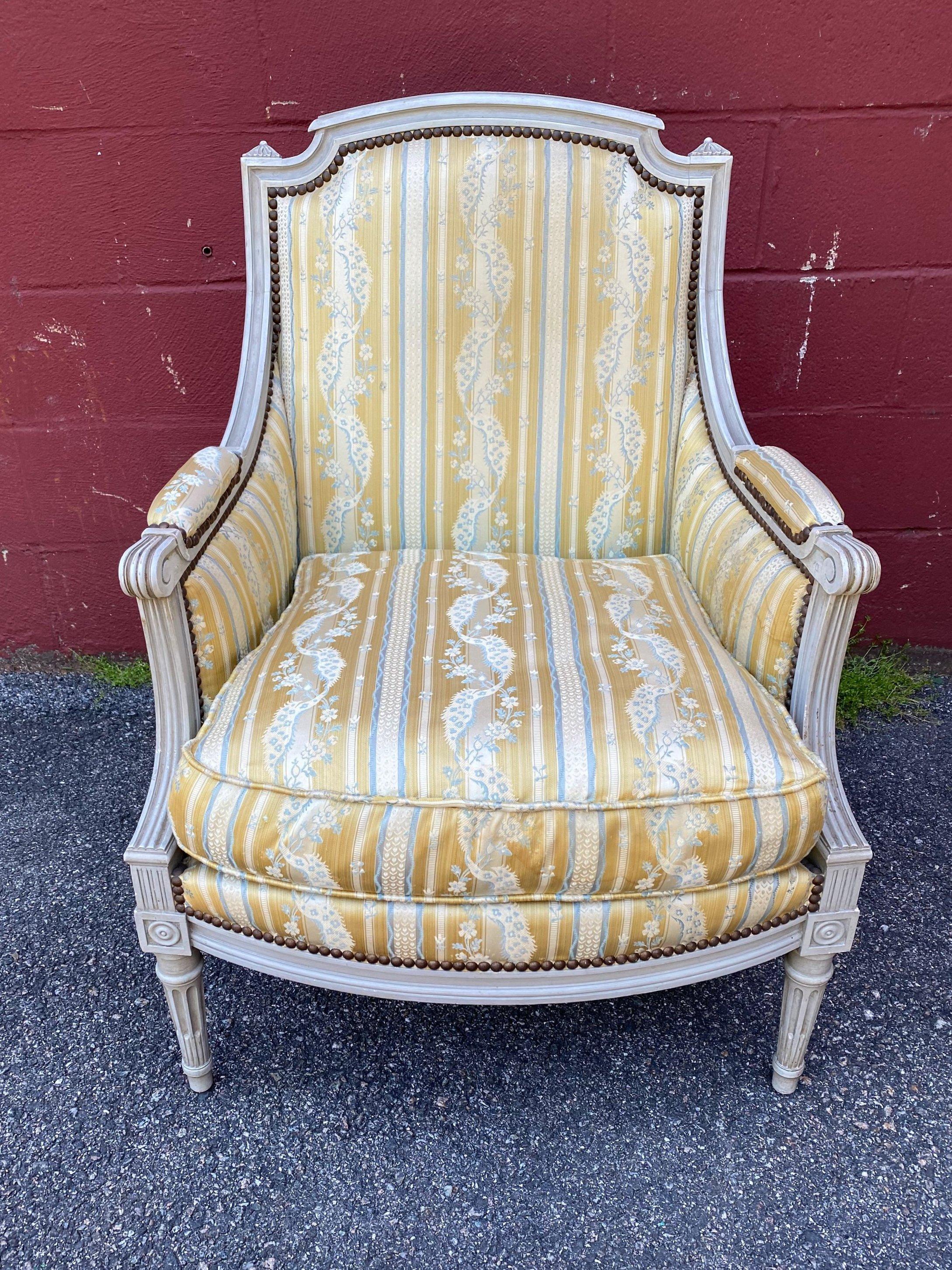 Pair of French Louis XVI Style Armchairs For Sale 1
