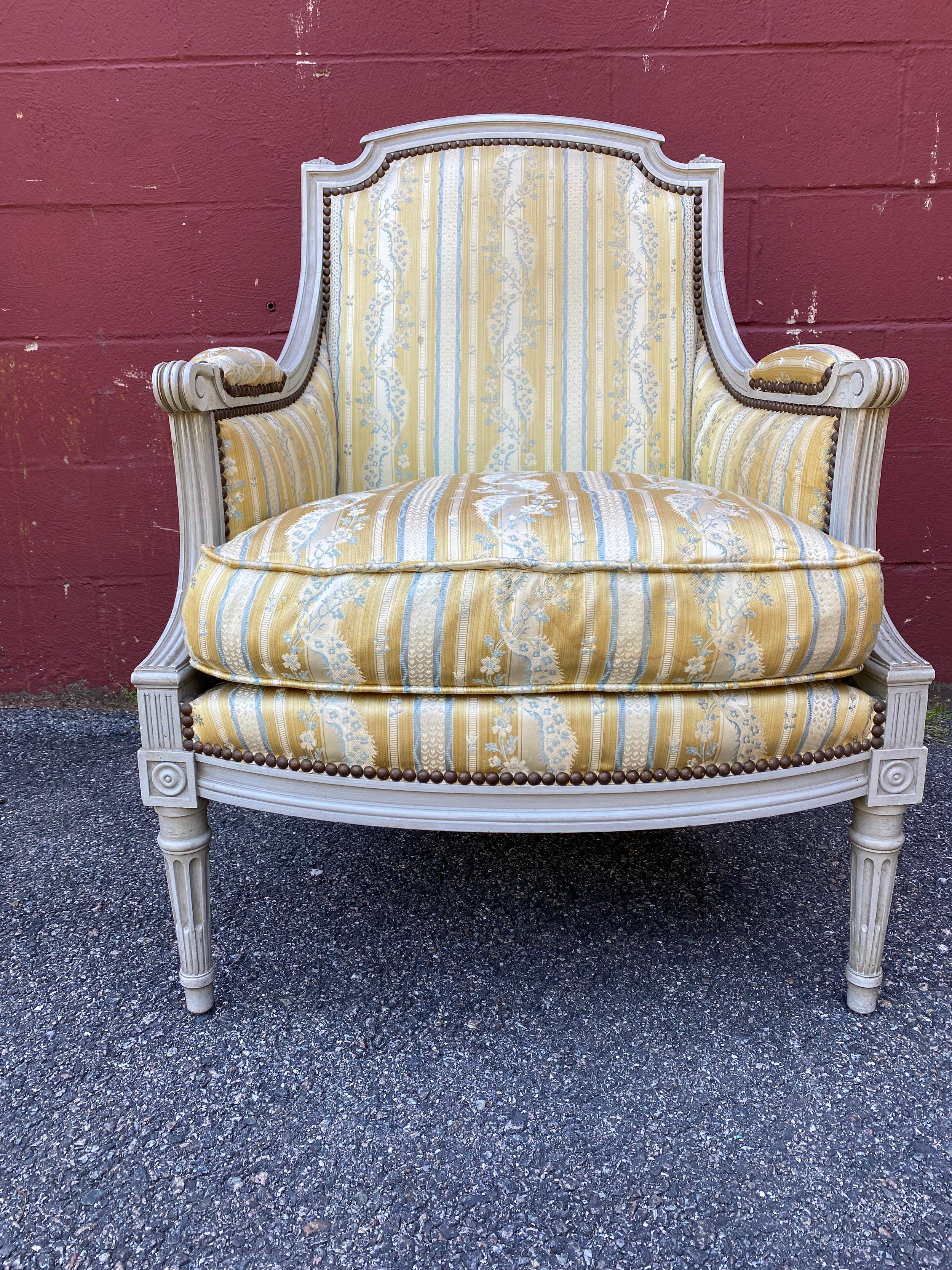 Wood Pair of French Louis XVI Style Armchairs For Sale