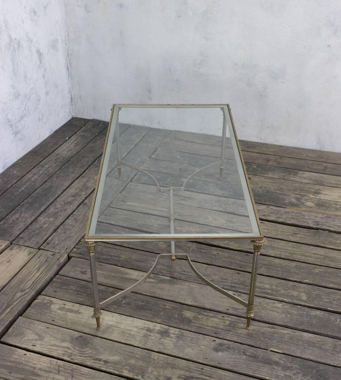Brass and Steel Coffee Table in the Style of Maison Jansen 2