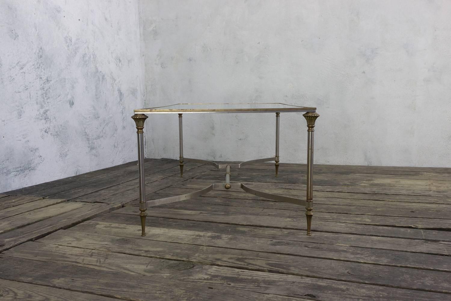 Brass and Steel Coffee Table in the Style of Maison Jansen 3