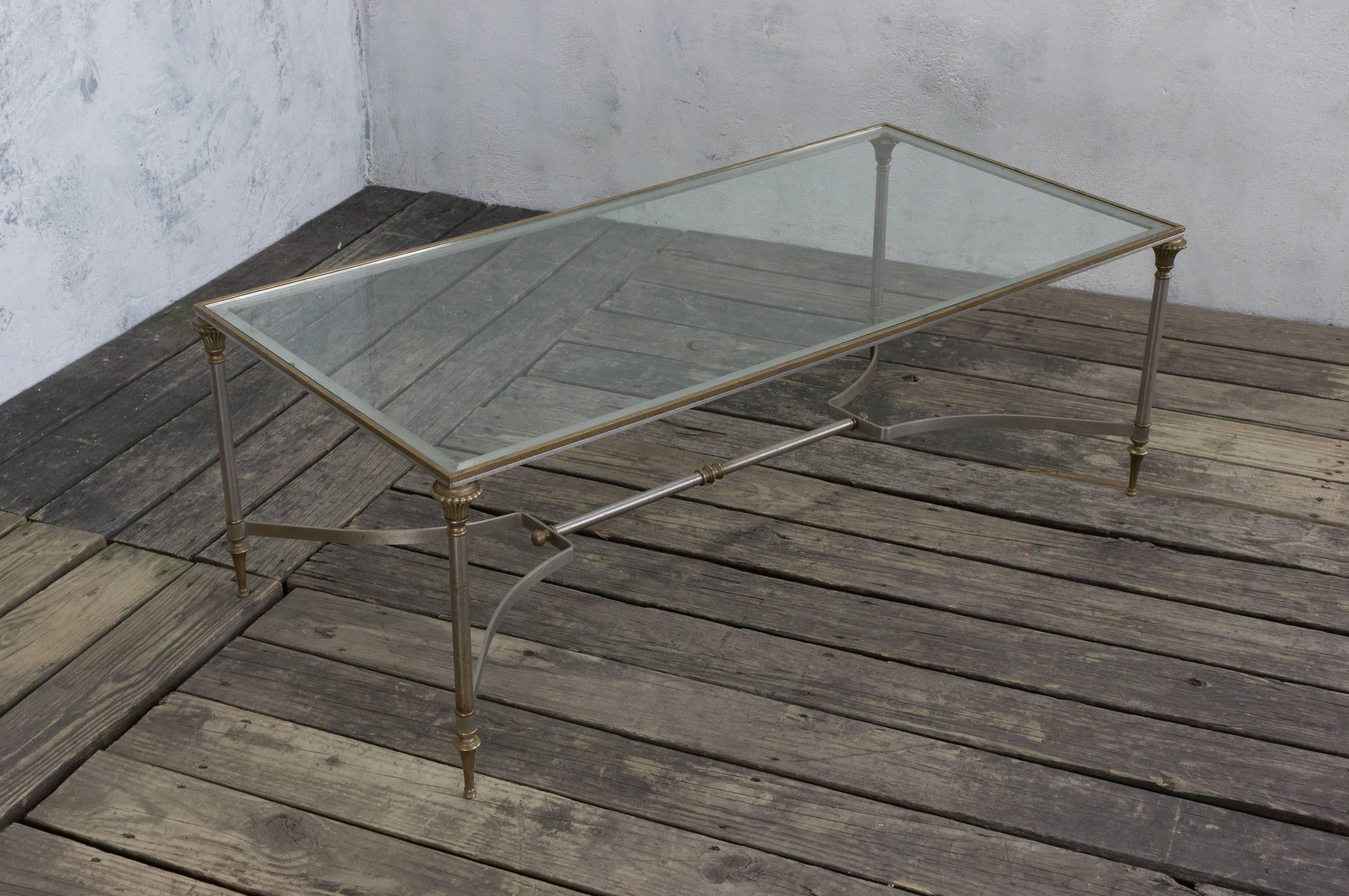Brass and Steel Coffee Table in the Style of Maison Jansen 5