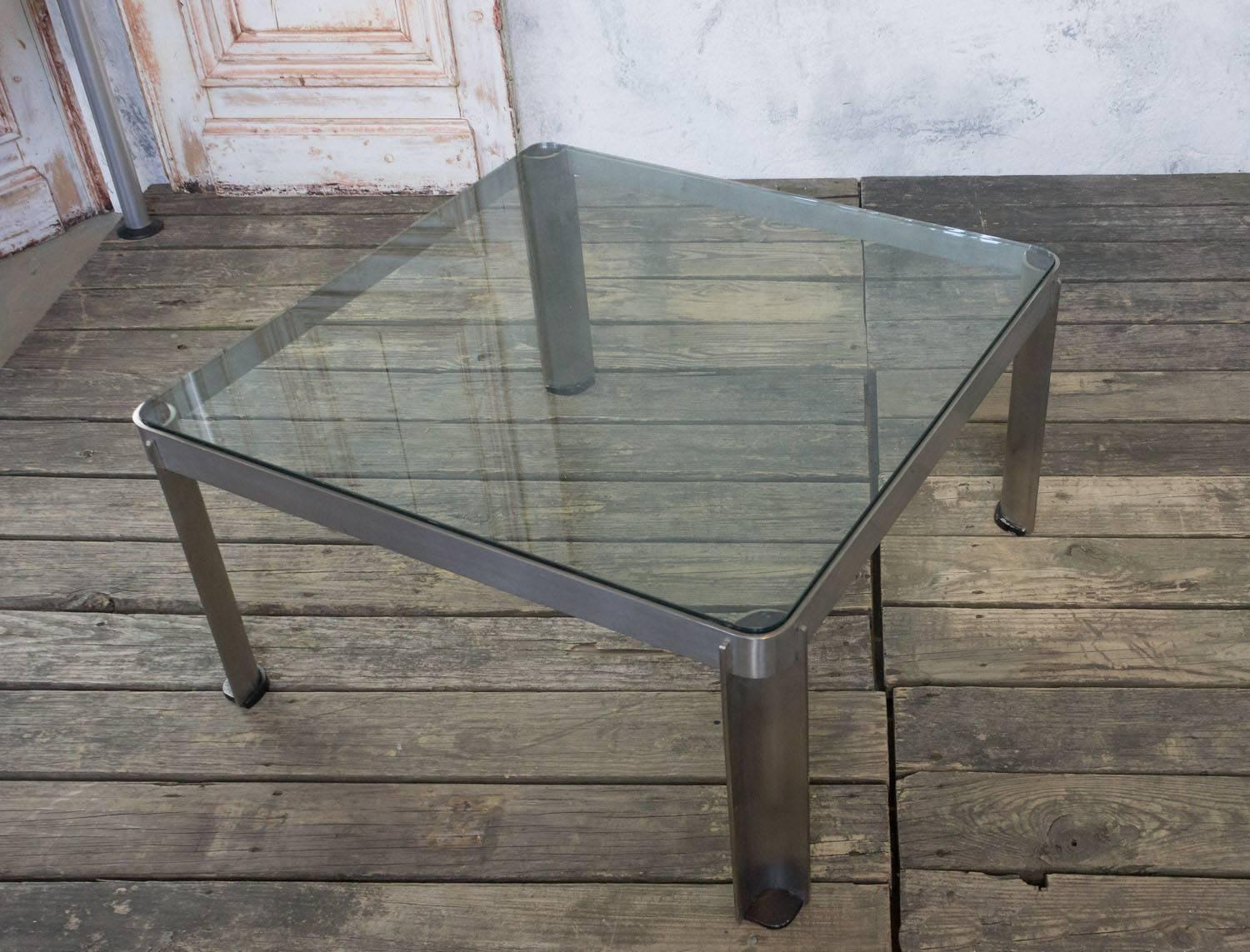 Late 20th Century 1980s French Aluminium and Glass Coffee Table For Sale