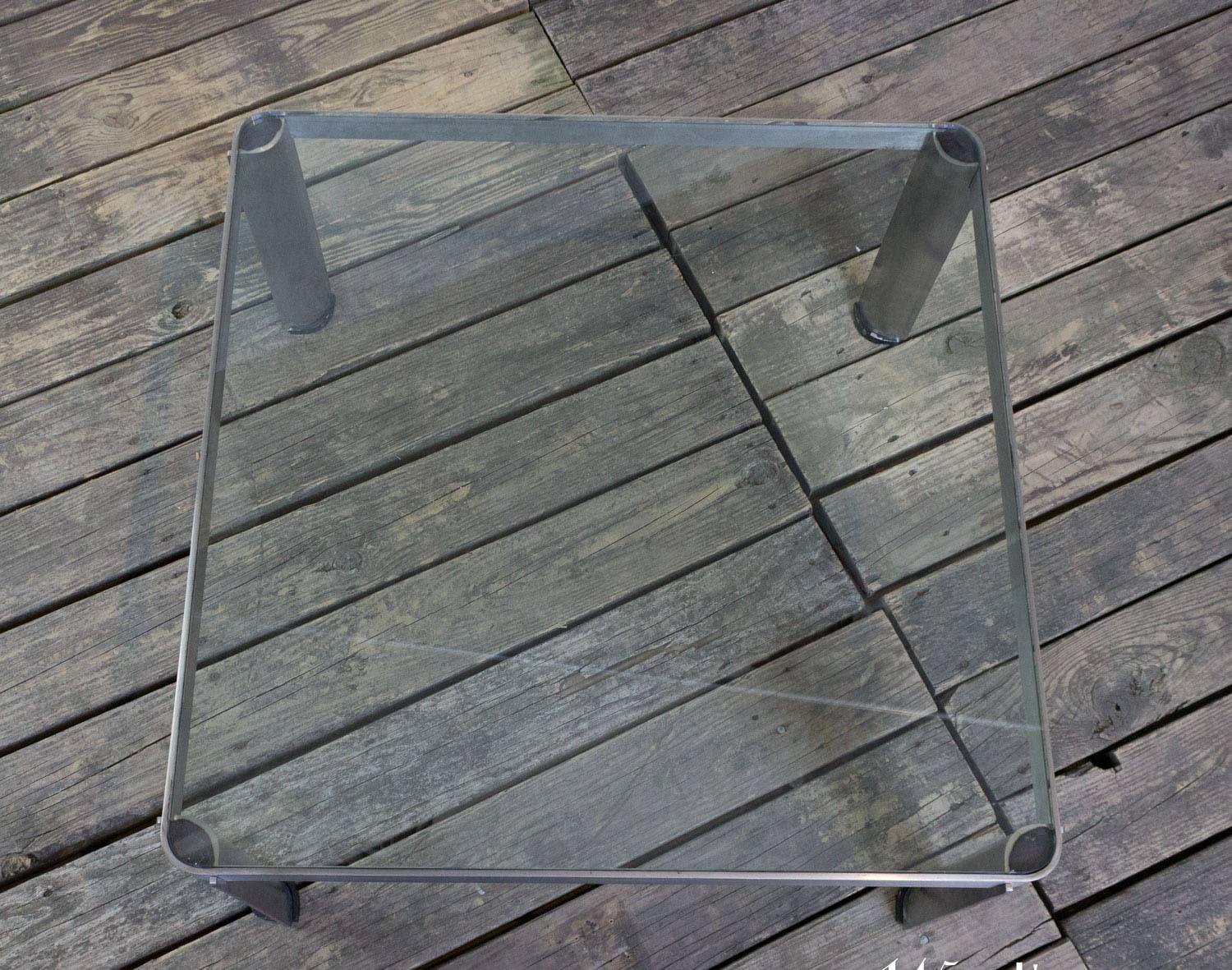 1980s French Aluminium and Glass Coffee Table For Sale 4