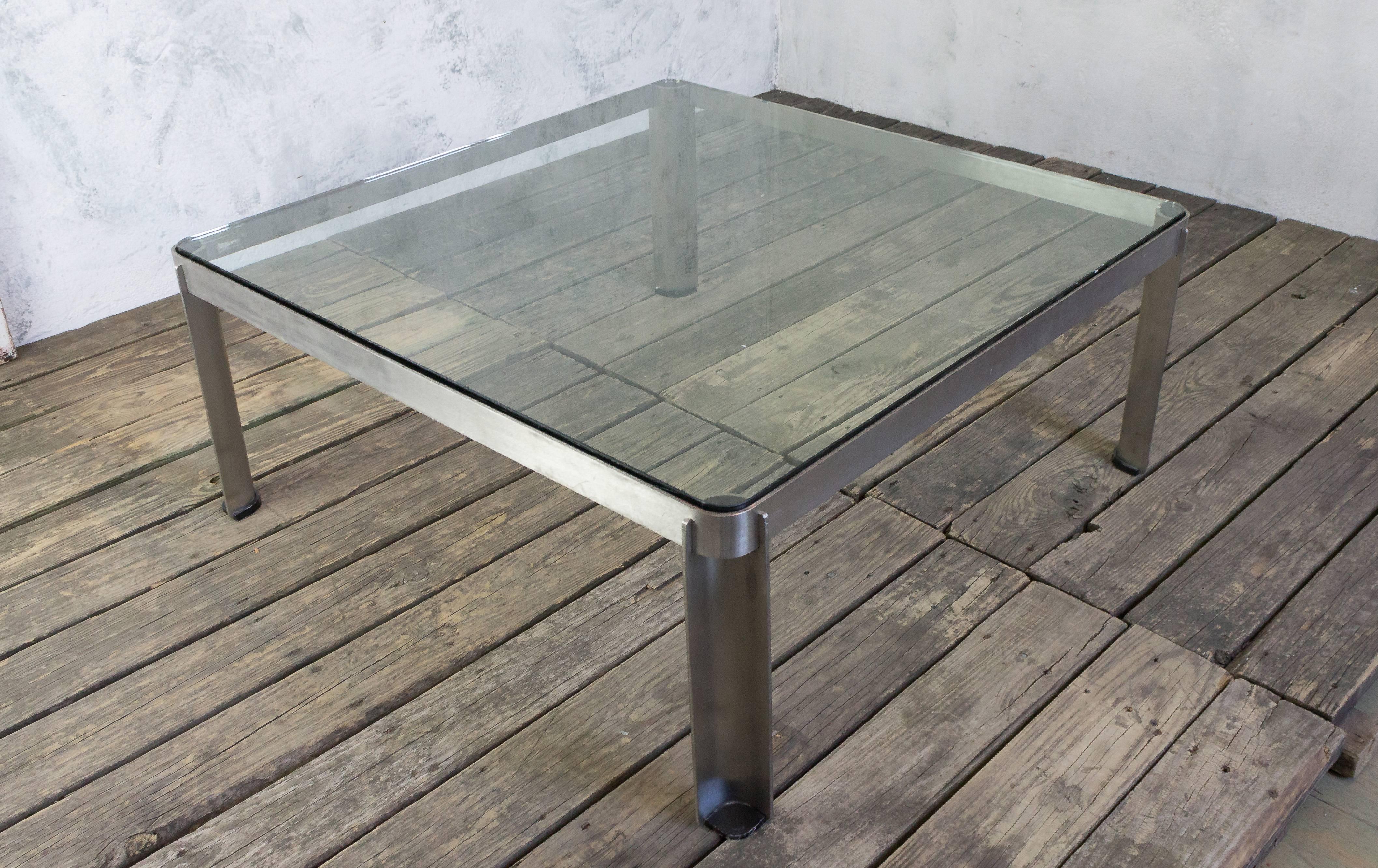 Vintage French Aluminum and Glass Coffee Table In Good Condition For Sale In Buchanan, NY