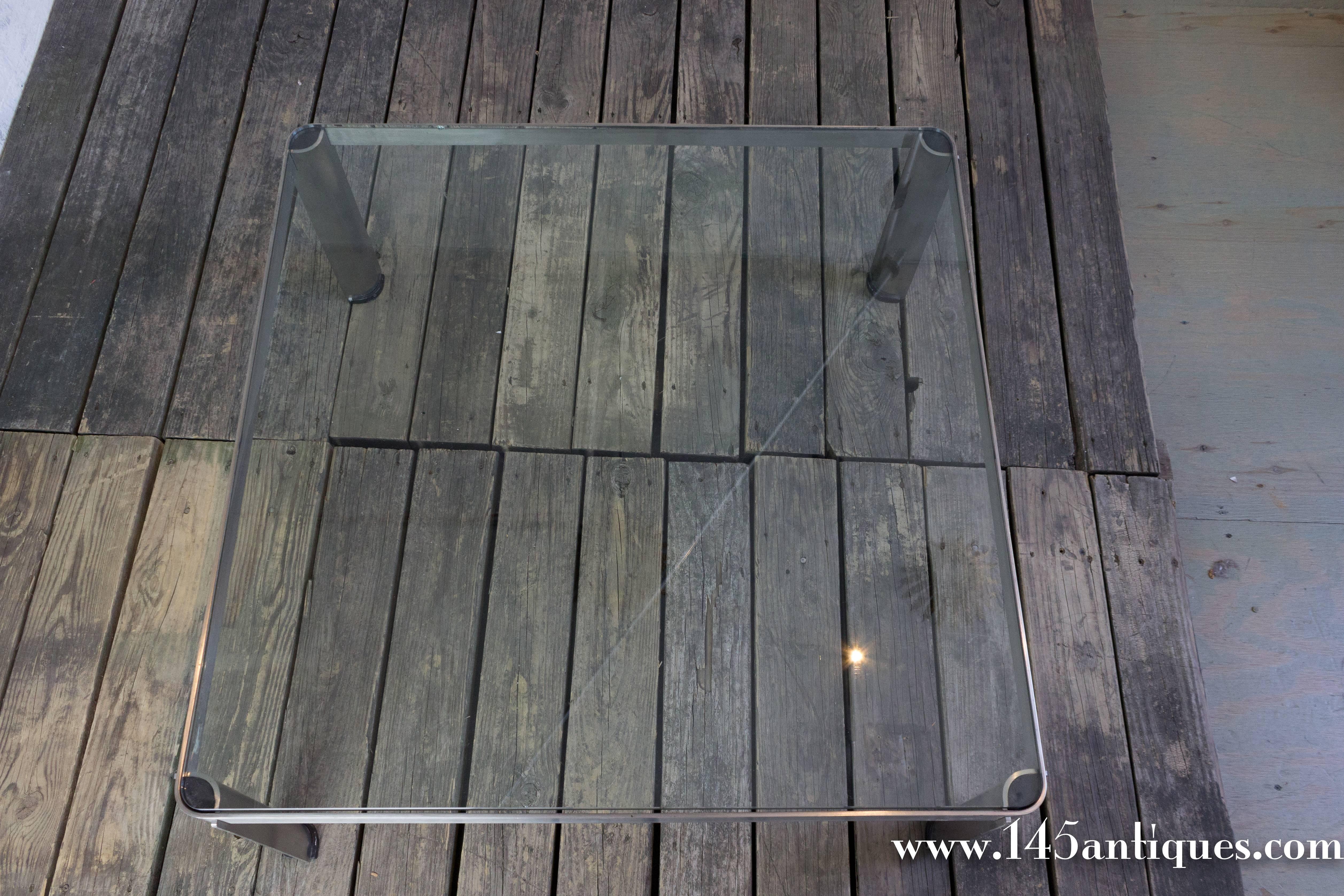 Vintage French Aluminum and Glass Coffee Table For Sale 1