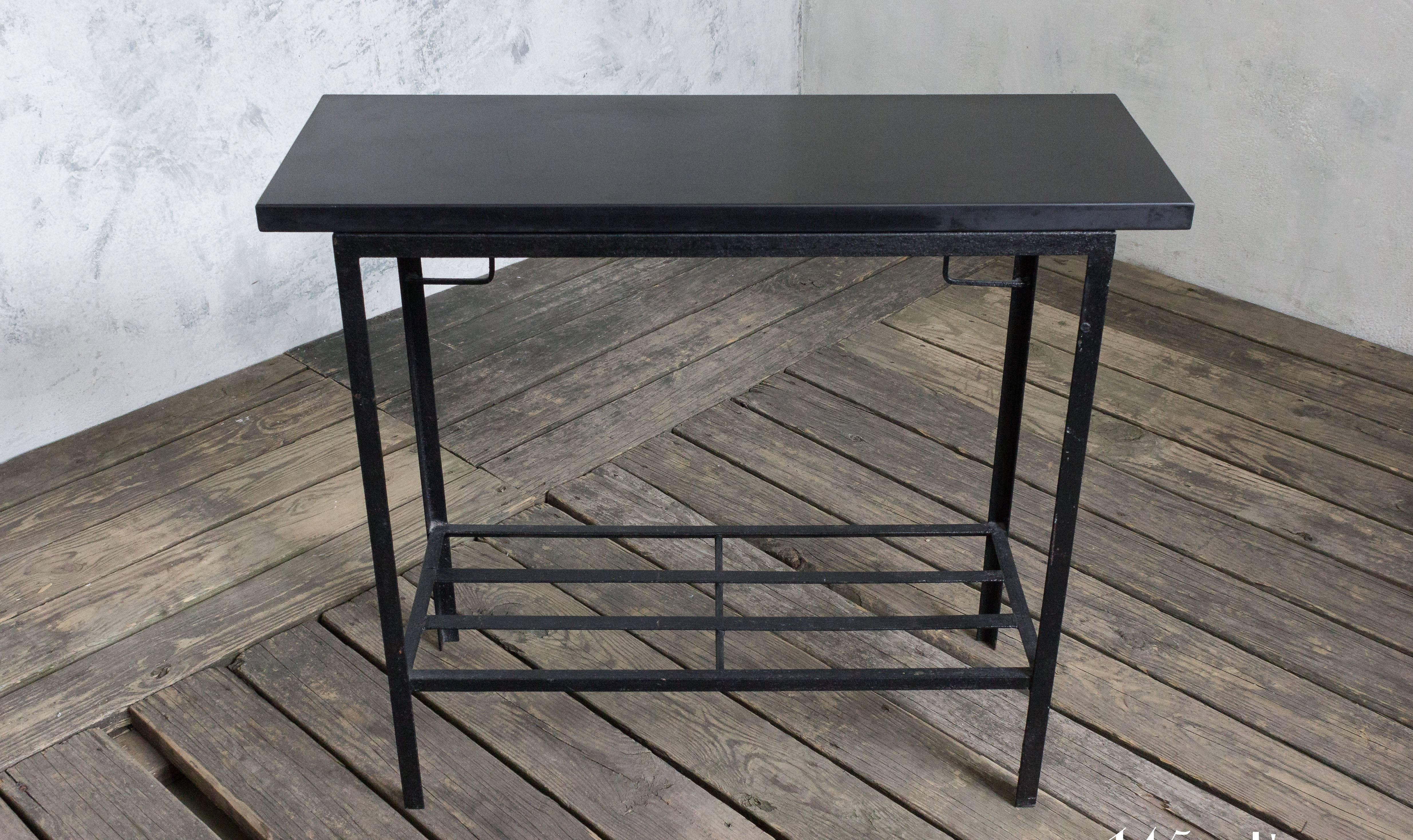 Painted Black Iron Console with Black Stone Top, Mid-Century Modern 1