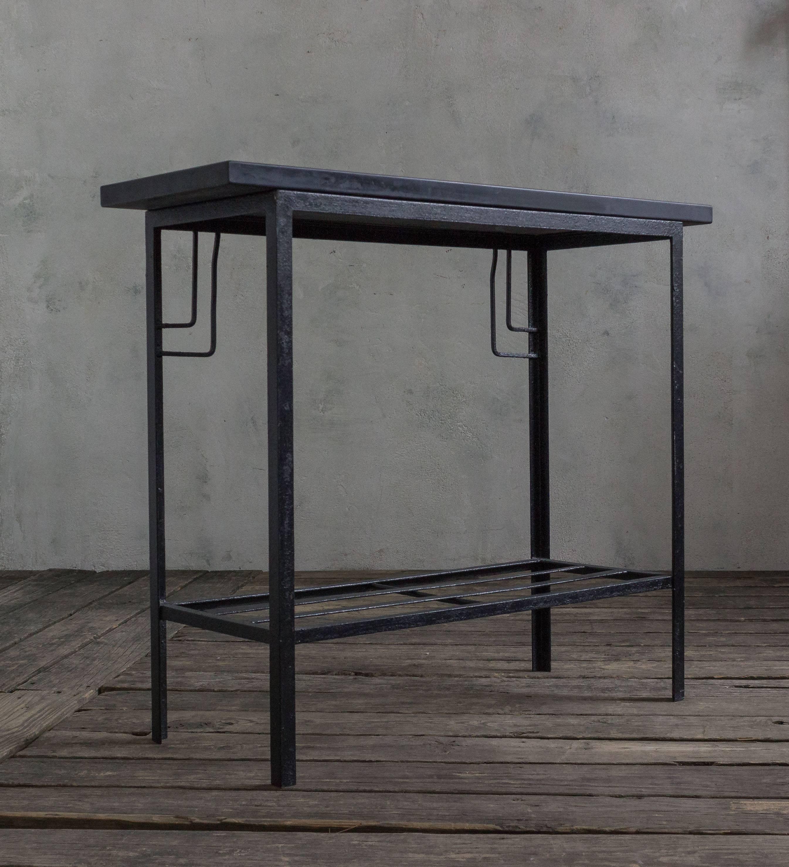 Painted Black Iron Console with Black Stone Top, Mid-Century Modern 2