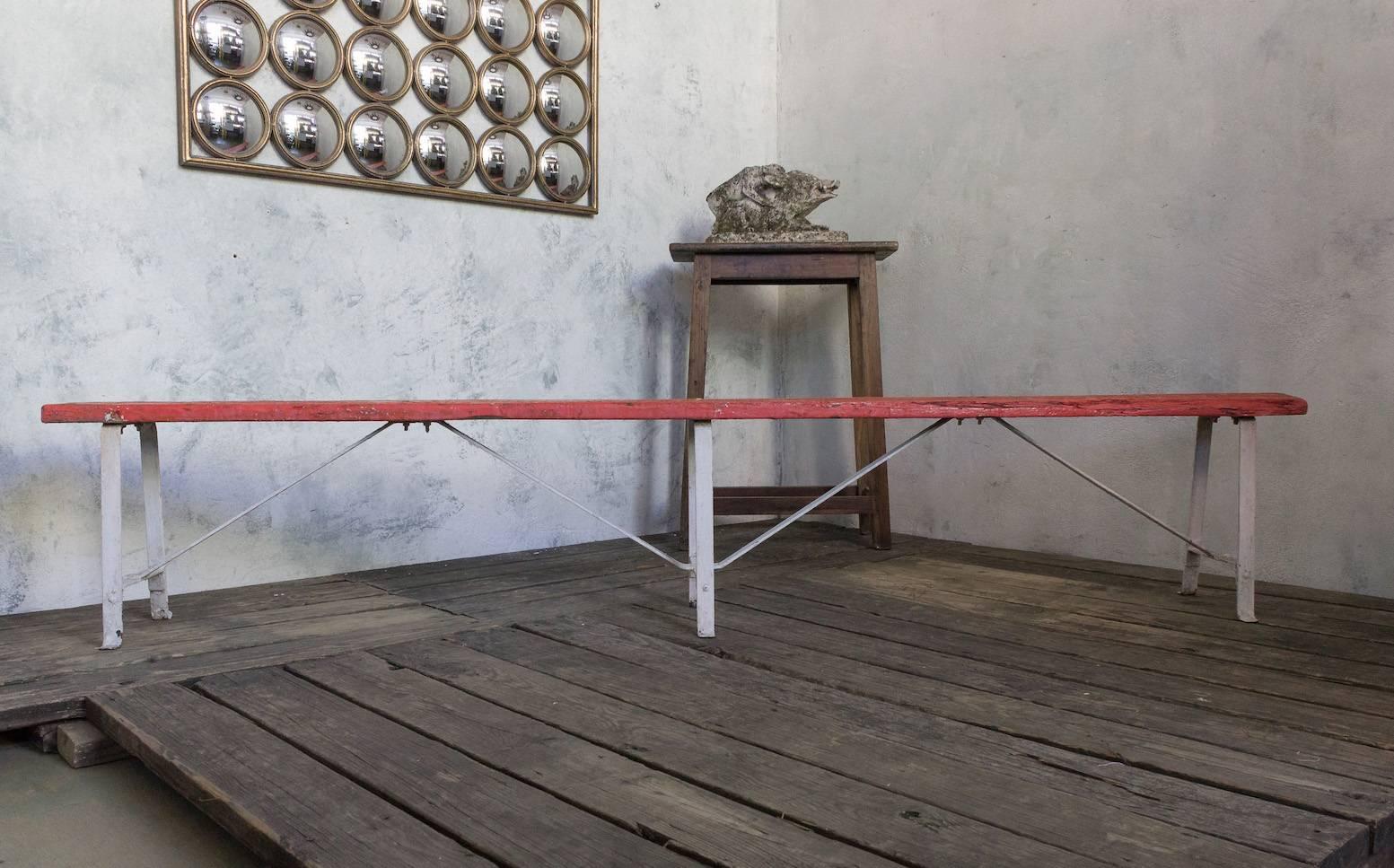Pair of French Red and White Painted Industrial Benches In Good Condition In Buchanan, NY