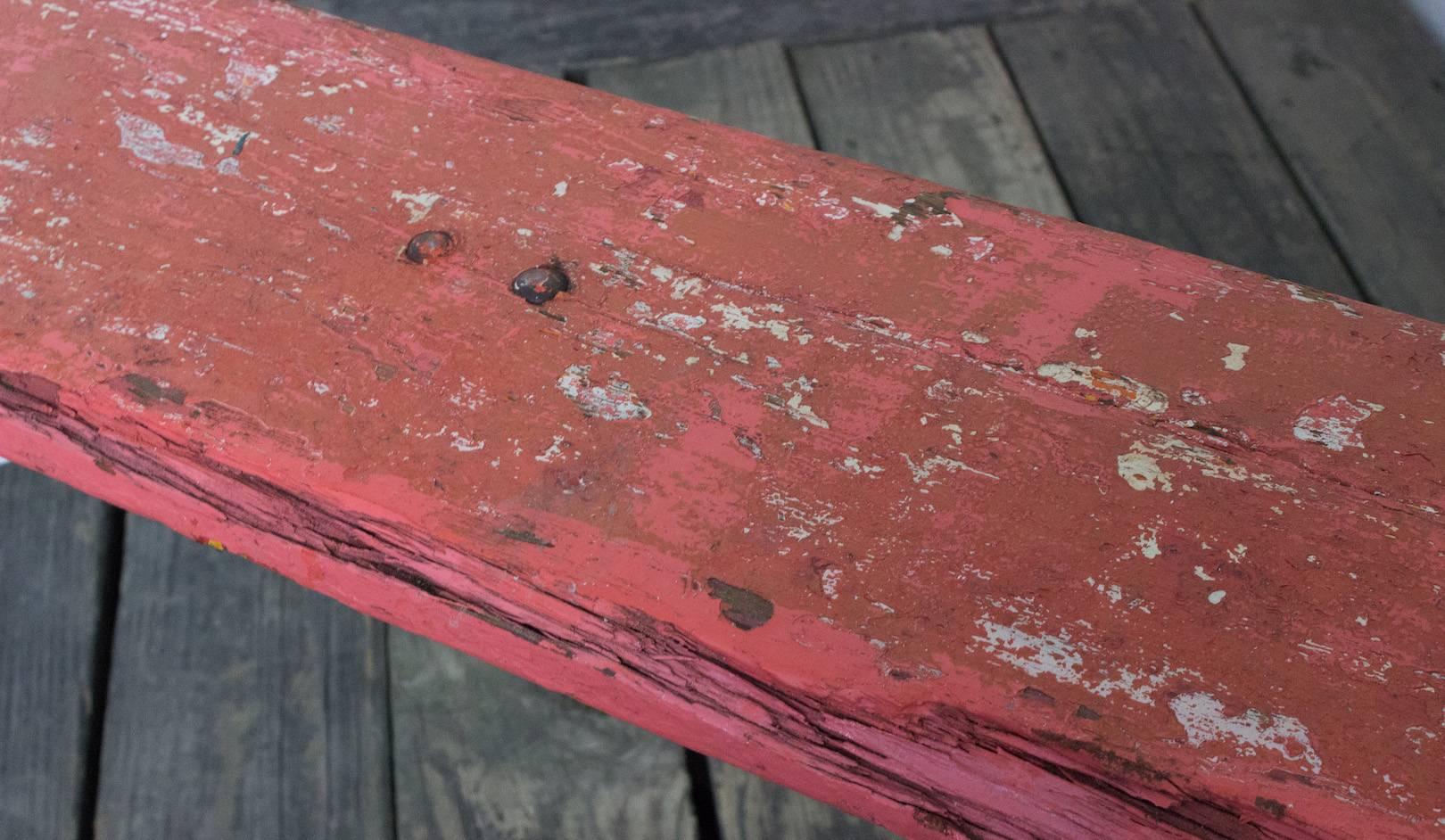 Early 20th Century Pair of French Red and White Painted Industrial Benches