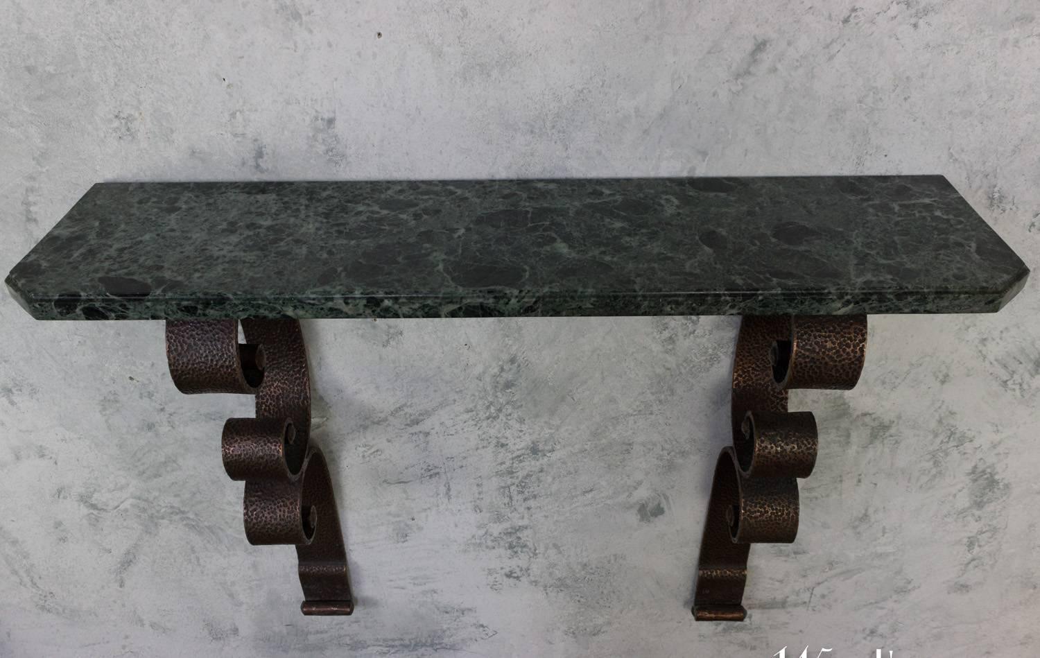 French Copper-Plated Console with Green Marble 3