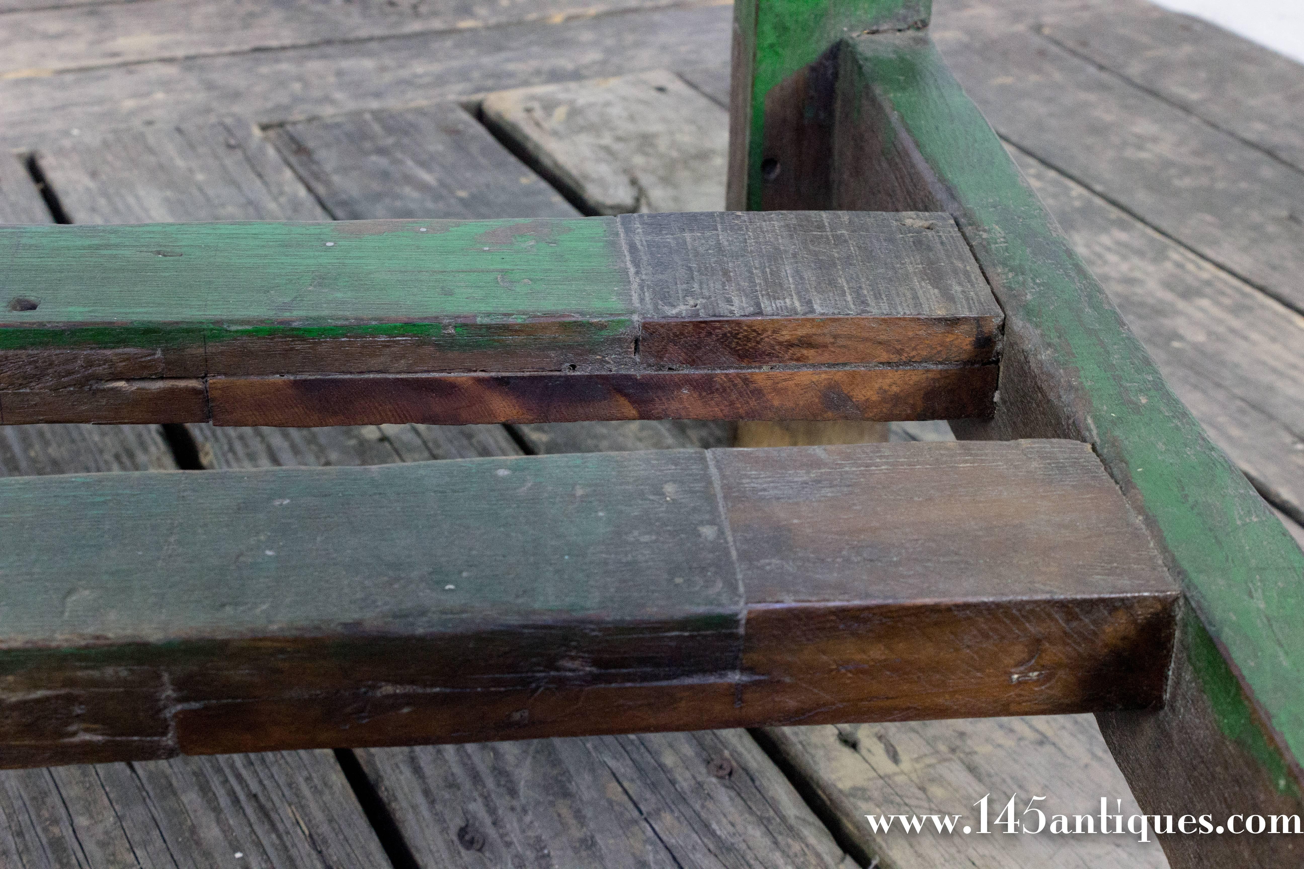 Large French Industrial Wooden Table with Green Paint 5