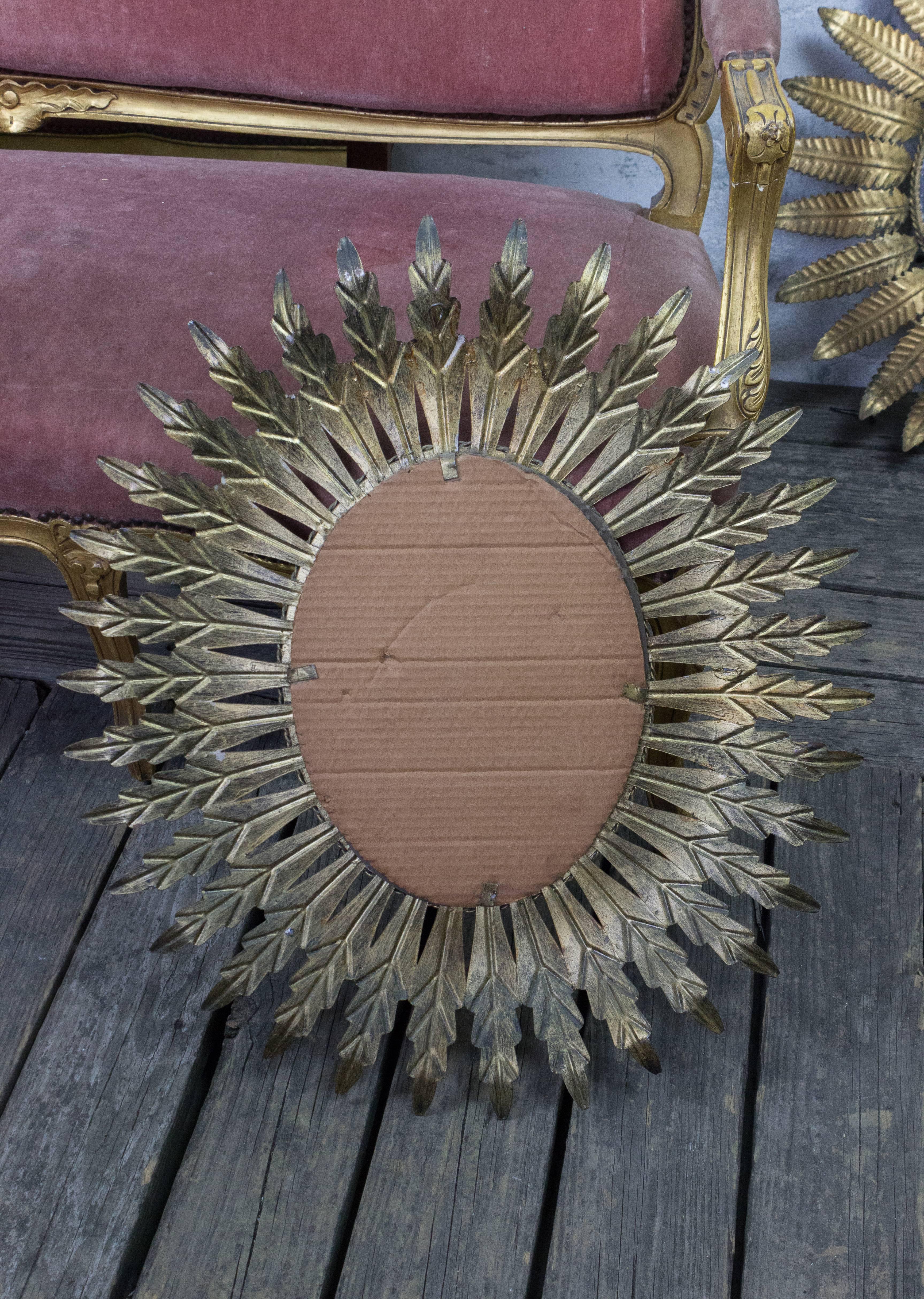 Gilt Metal Oval Sunburst Mirror 1
