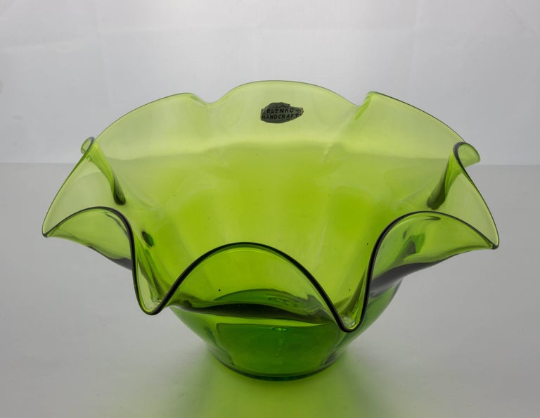 Green Blenko Fluted Fruit Bowl For Sale at 1stDibs