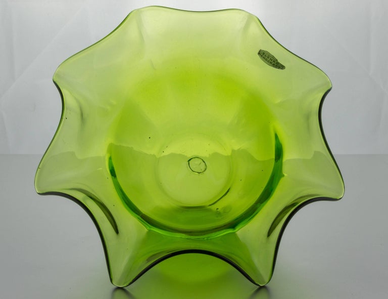 Green Blenko Fluted Fruit Bowl For Sale at 1stDibs
