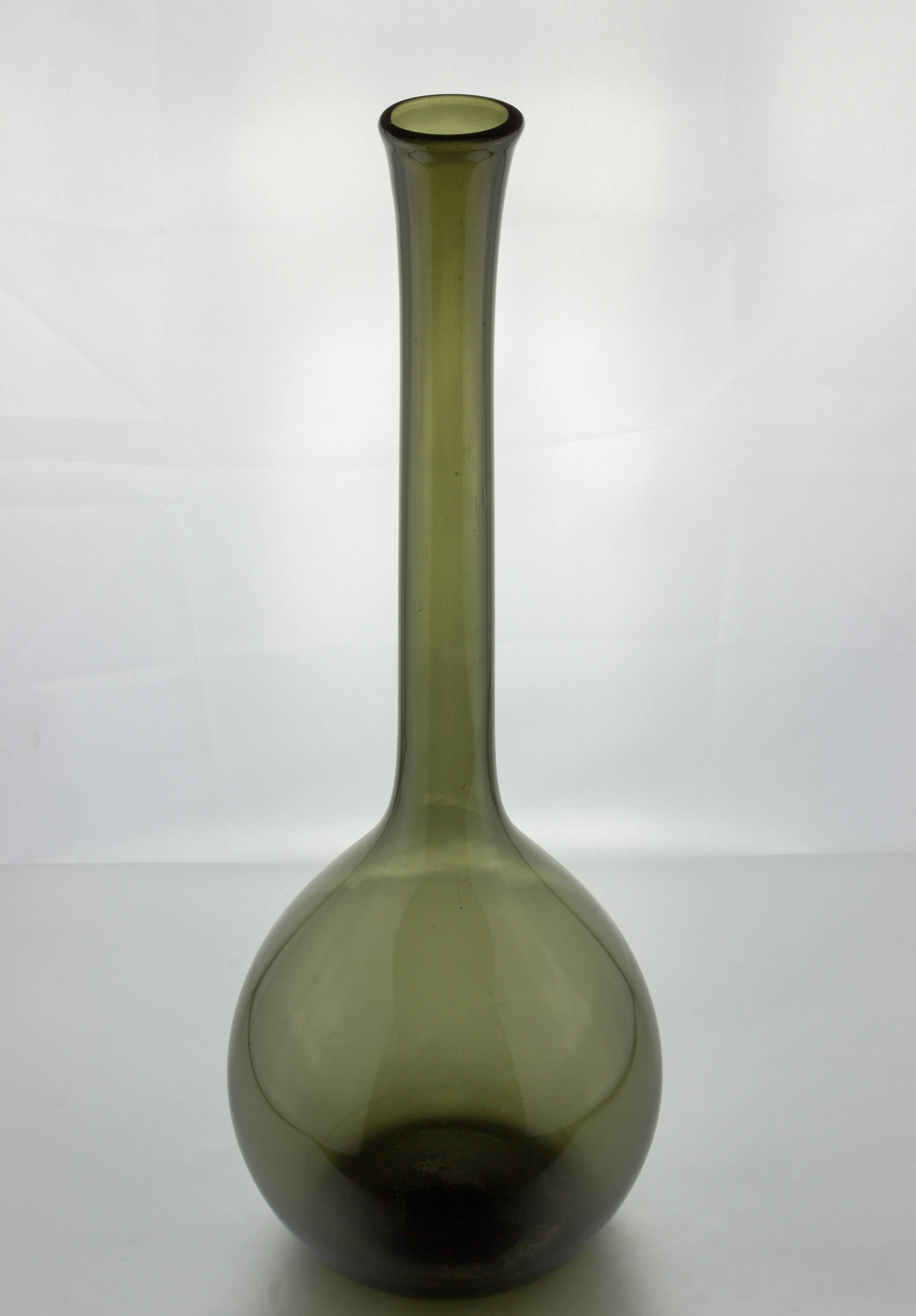 Tall Scandinavian glass vase, most likely by Arthur Percy, in a smoky green color. Great condition.