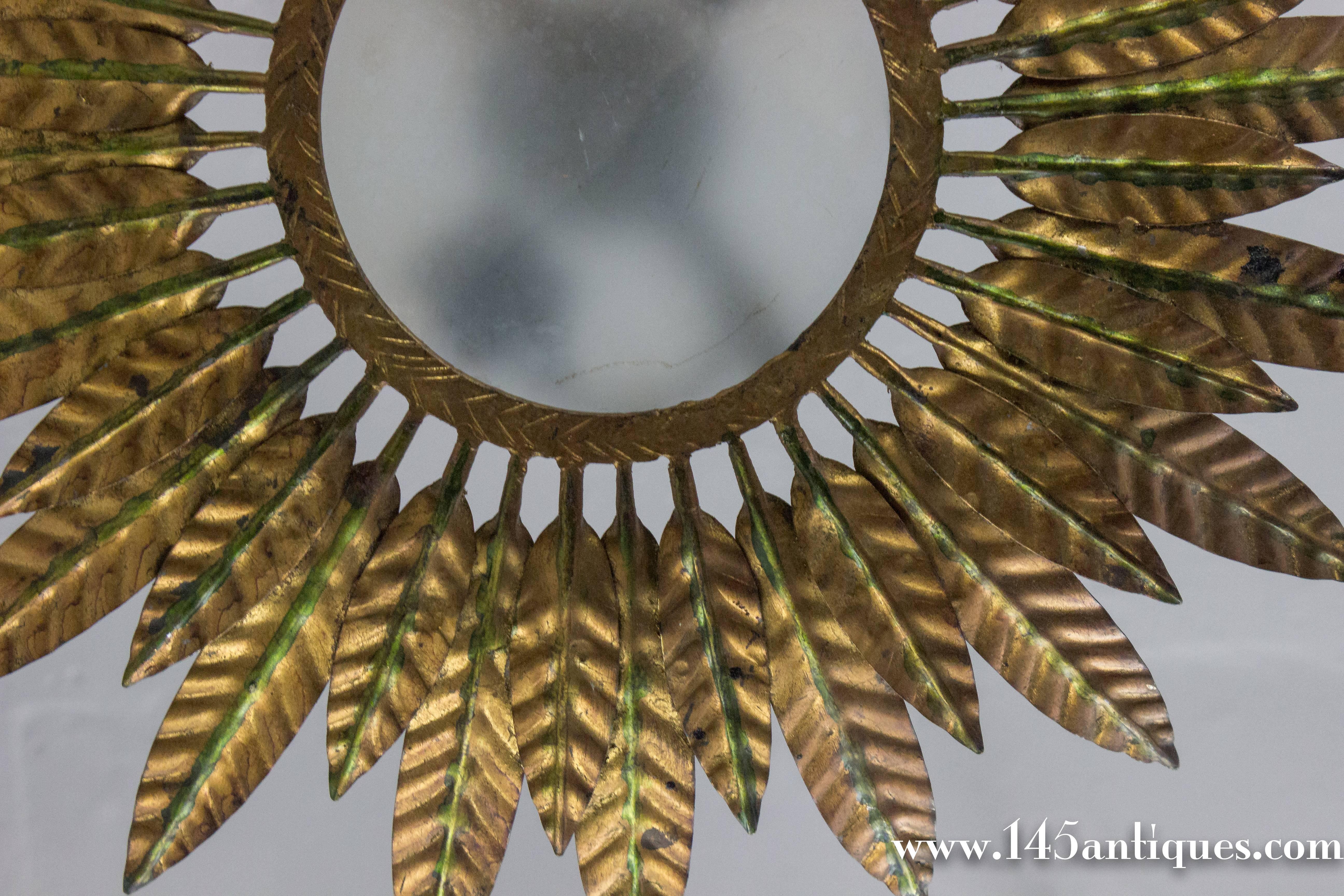 Spanish Gilt Metal Sunburst Flush Mount Ceiling Fixture 4