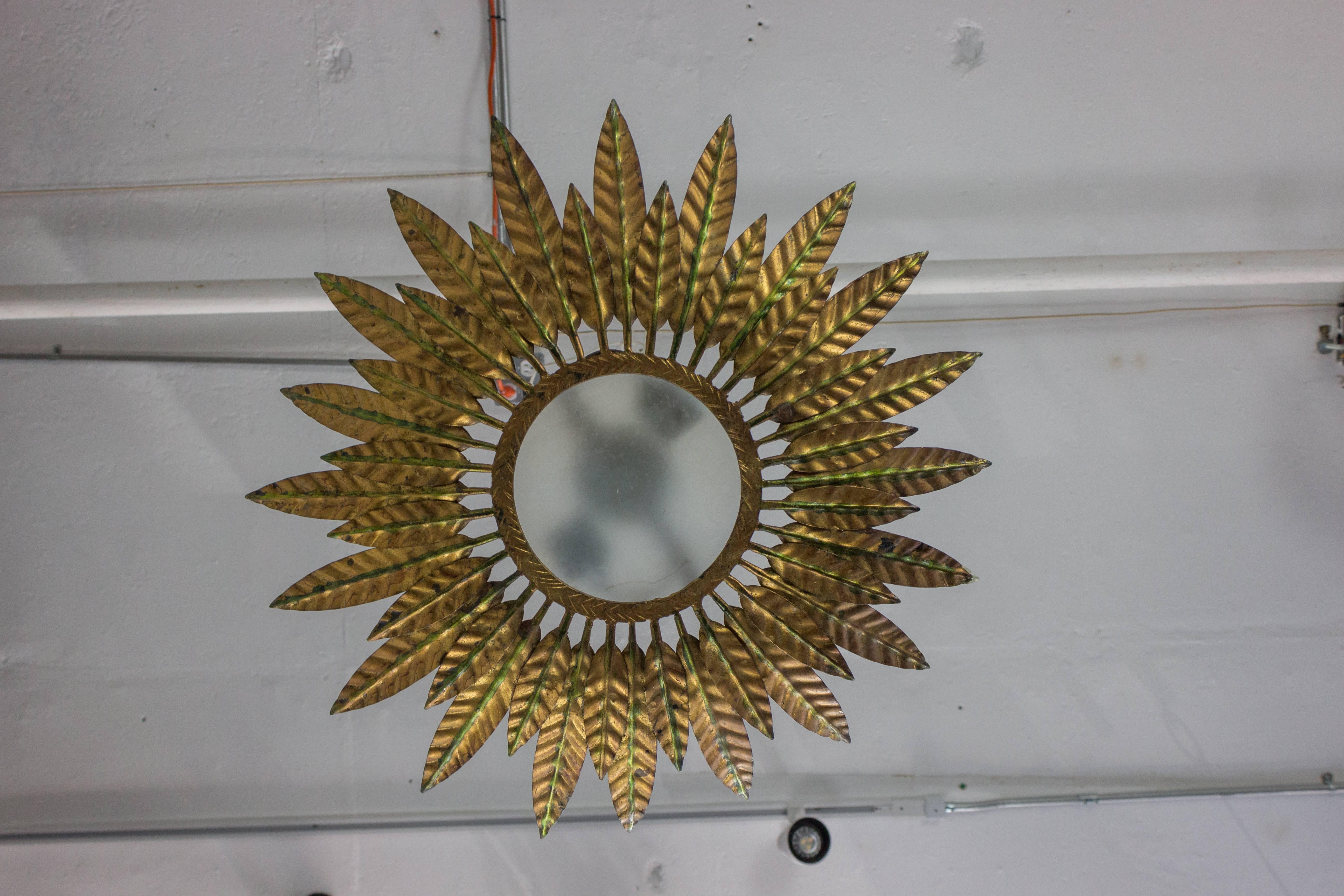 Spanish Gilt Metal Sunburst Flush Mount Ceiling Fixture 1