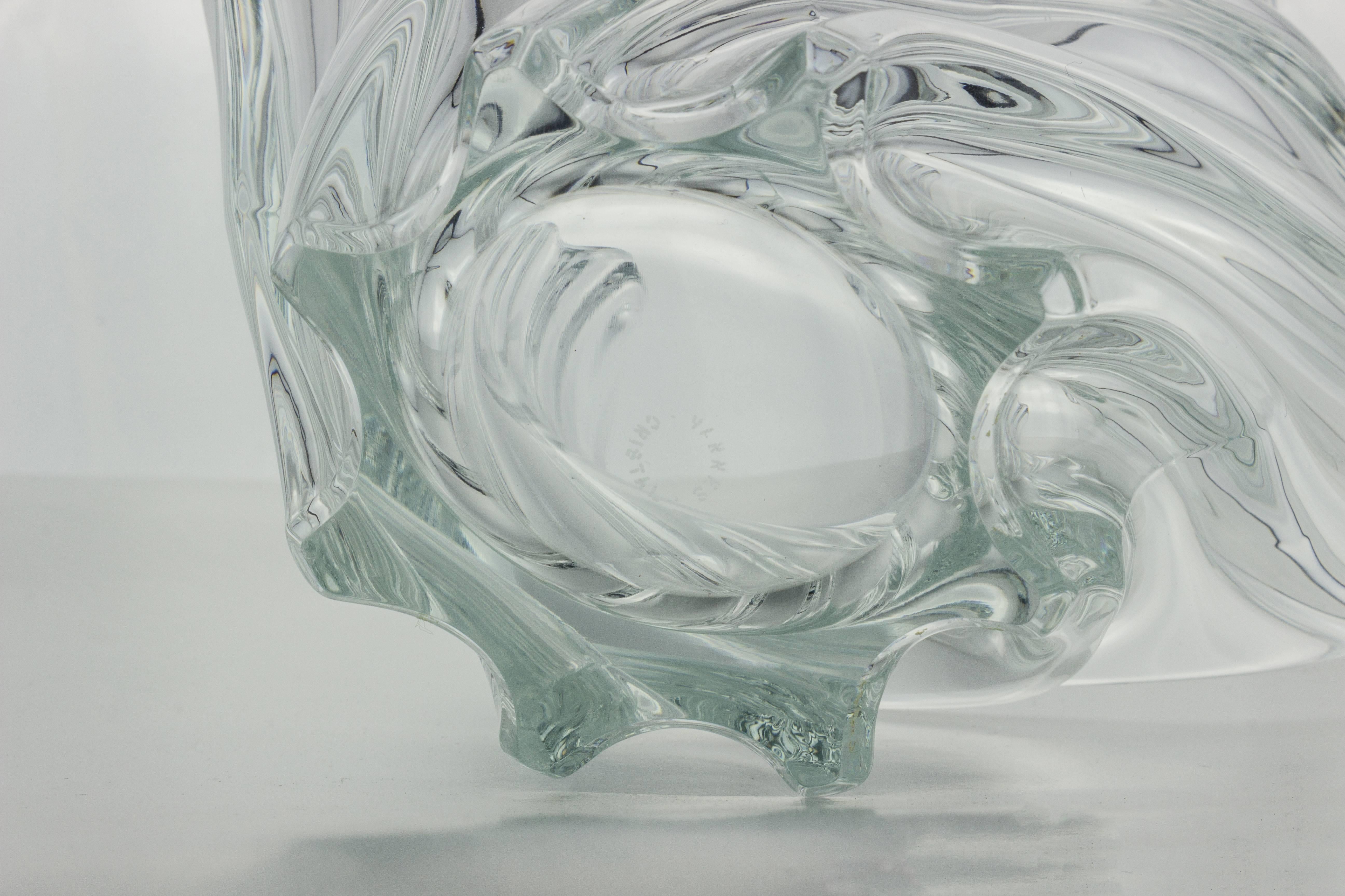 Art Glass Vannes French Crystal Bowl in Swirl Wing Design