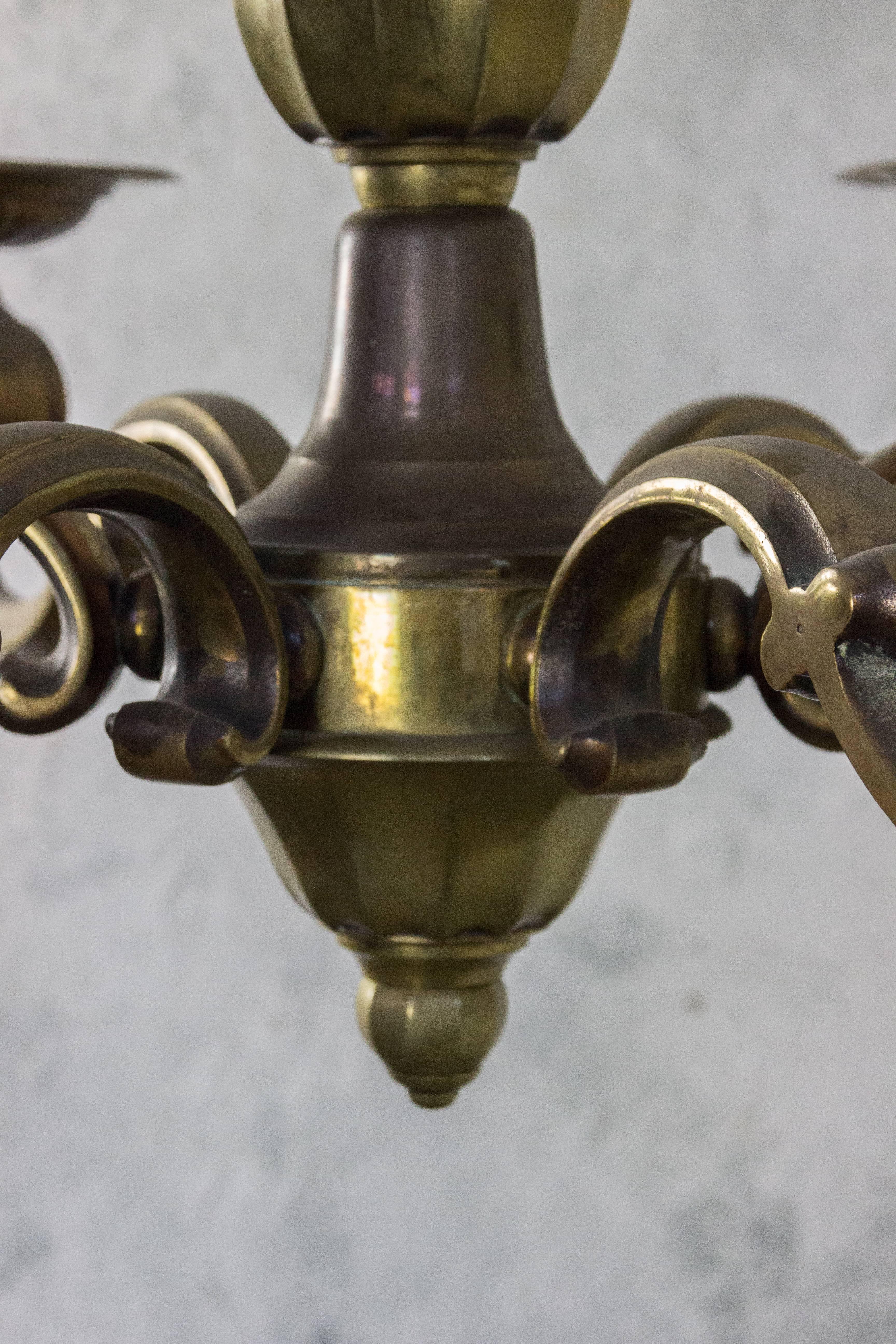 French 1940s Bronze Six Armed Neoclassical Style Chandelier For Sale 2