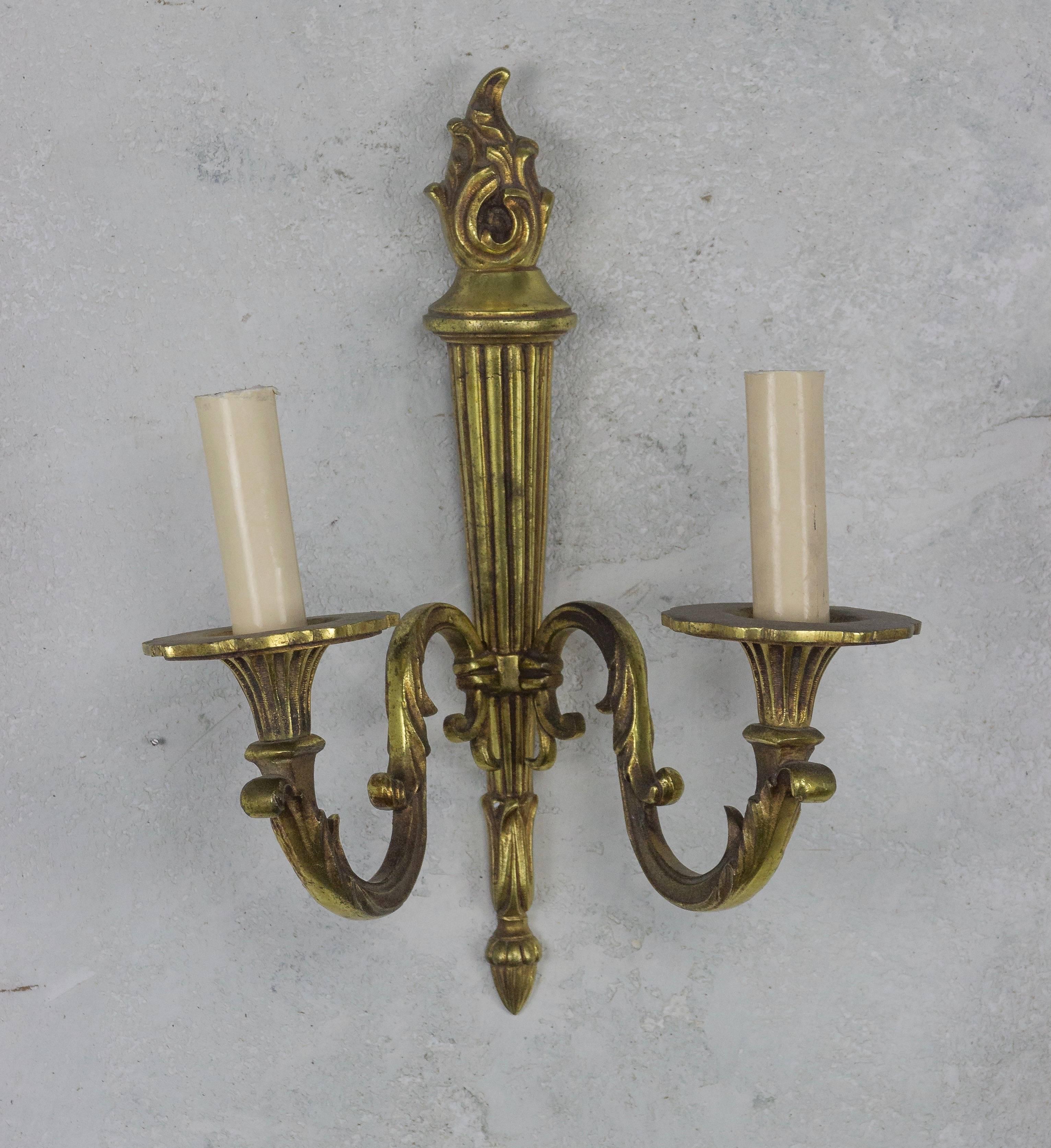 French Pair of Gilt Louis XVI Style Sconces For Sale