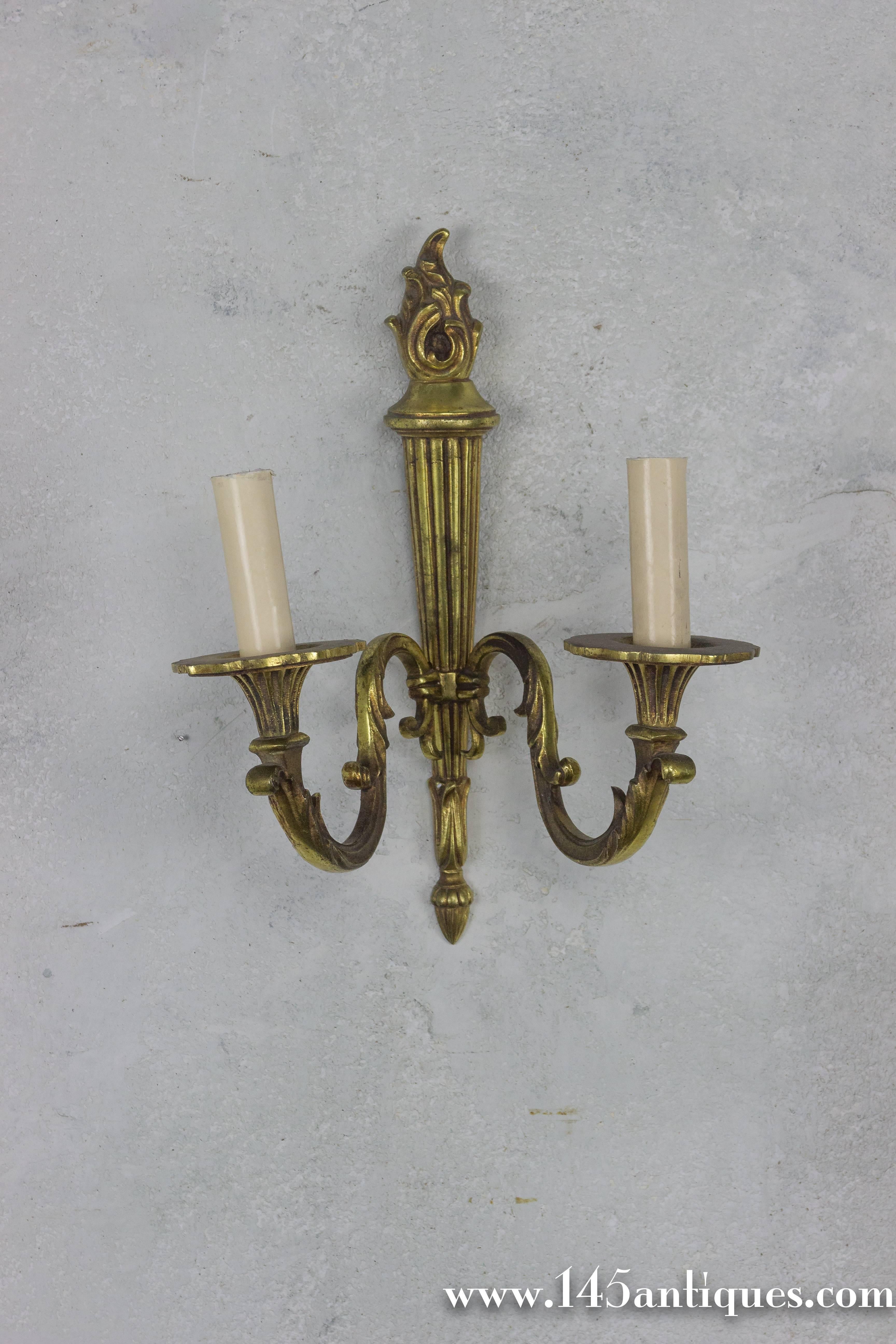 Bronze Pair of Gilt Louis XVI Style Sconces For Sale