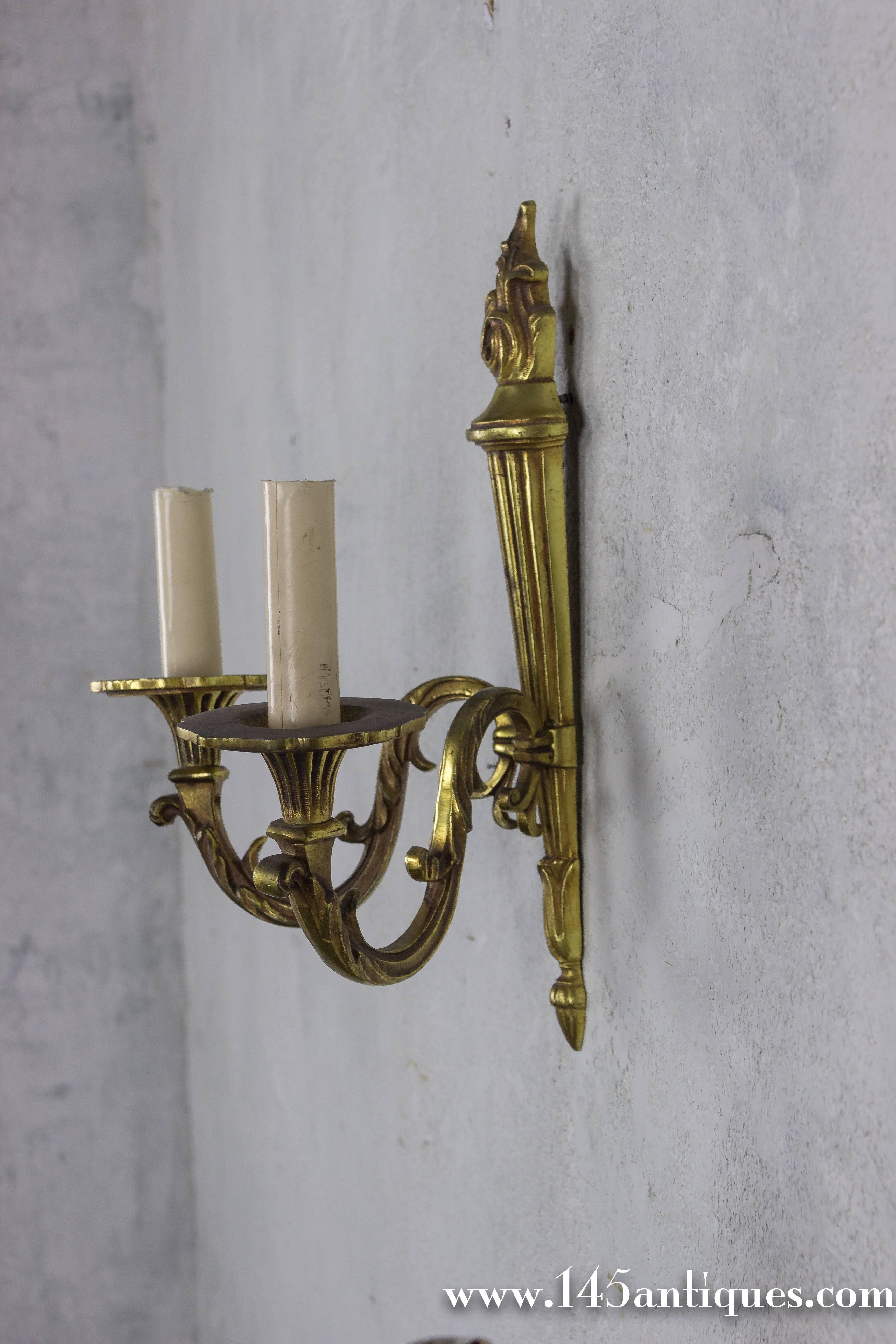 Pair of Gilt Louis XVI Style Sconces For Sale 1