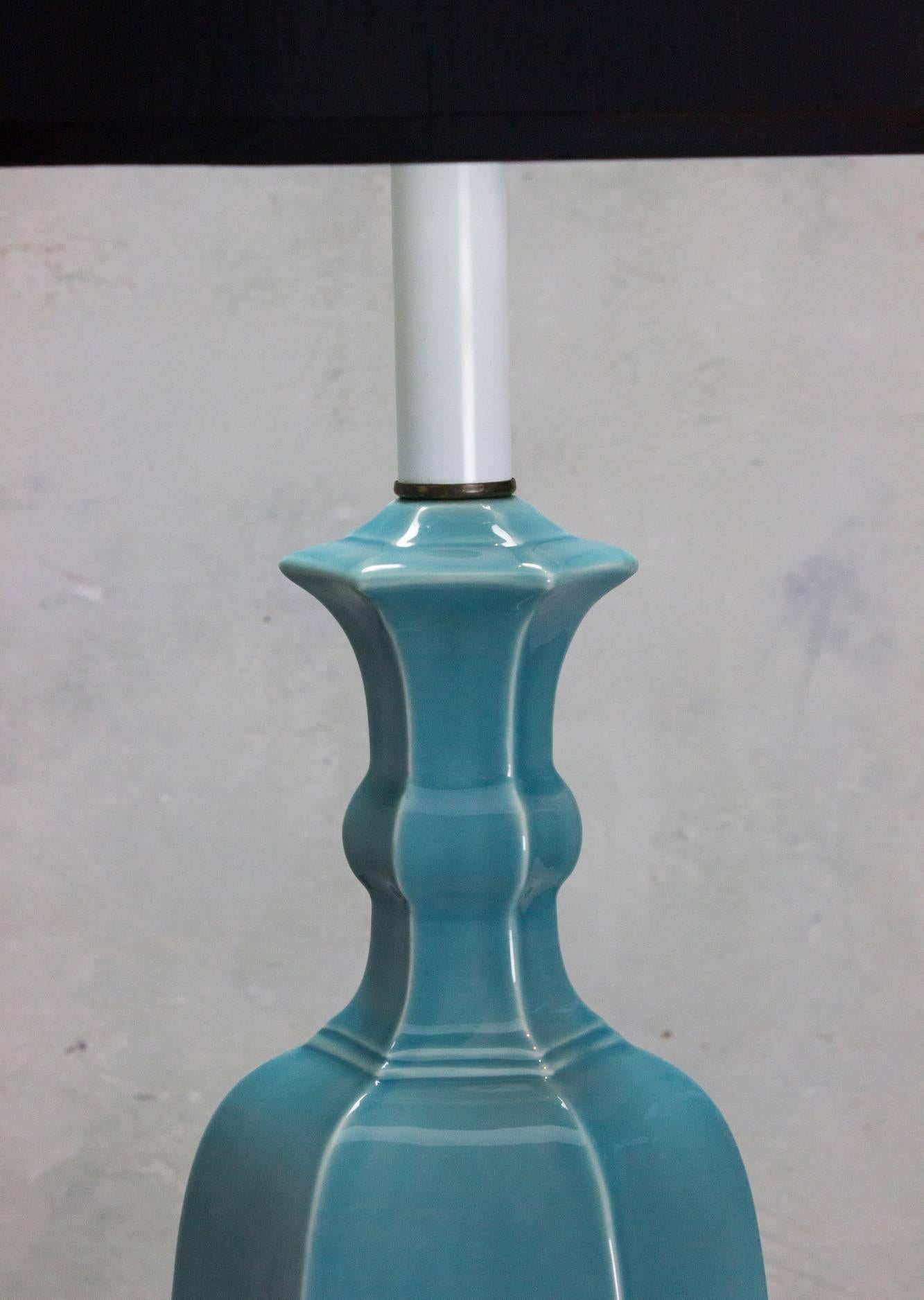 Mid-Century Modern 1950s Turquoise Blue Chinese Modern Table Lamp For Sale