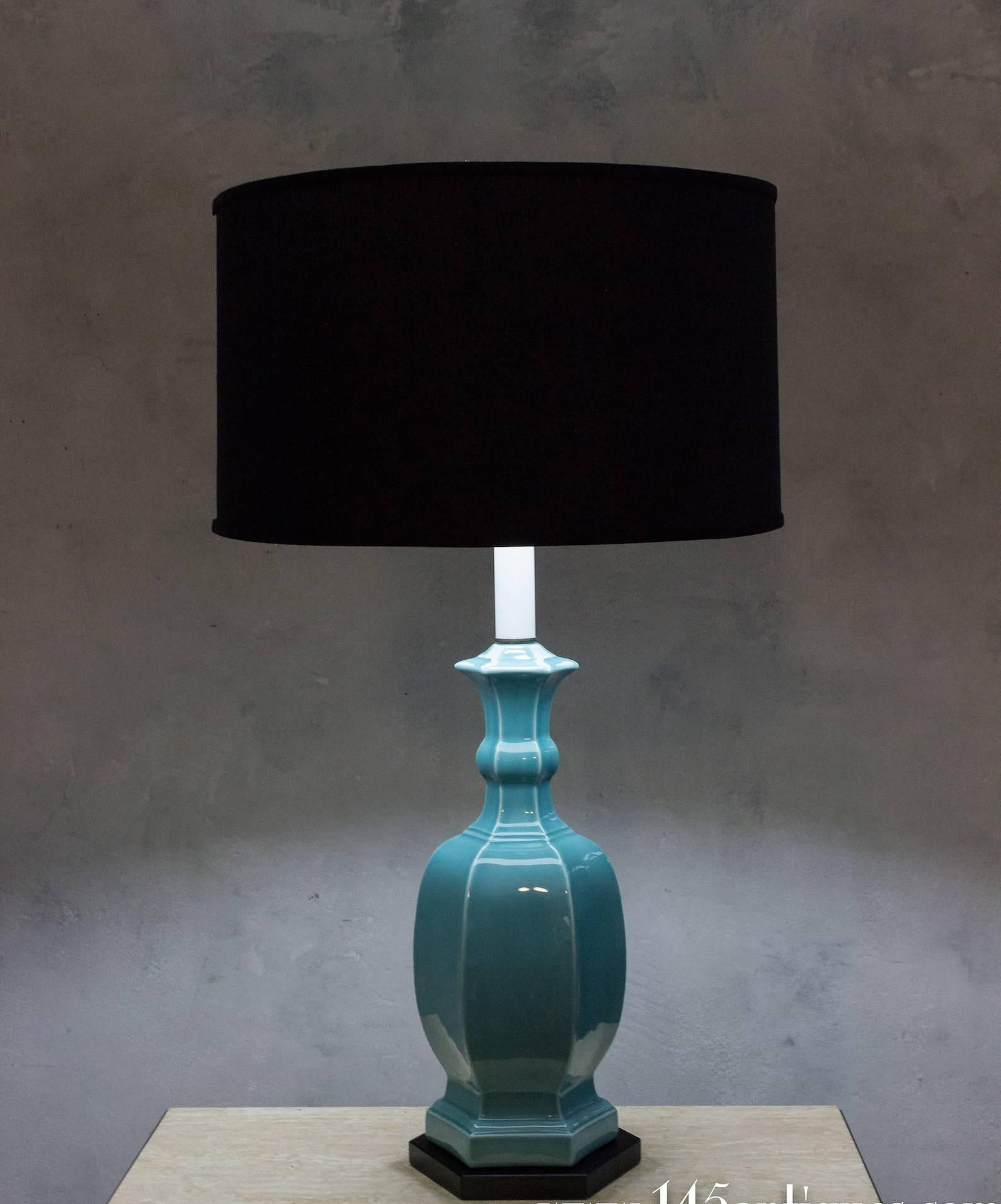 Glazed 1950s Turquoise Blue Chinese Modern Table Lamp For Sale