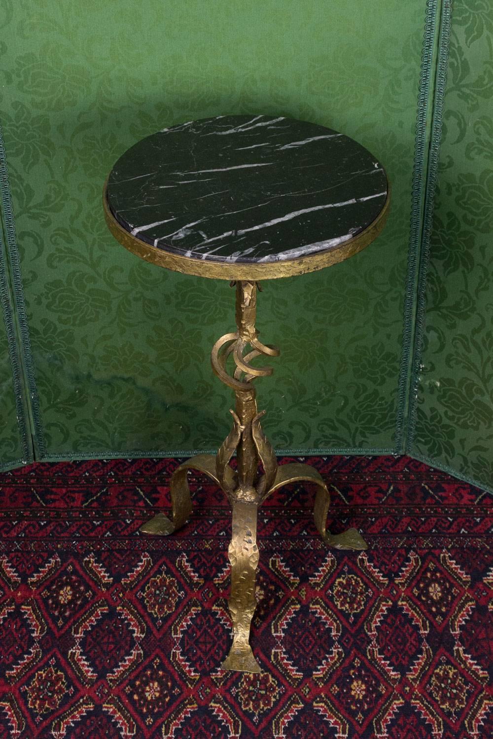 Spanish gilt metal martini table with marble inset top.