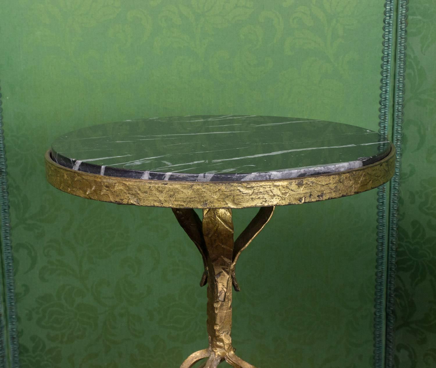 Mid-20th Century Small Gilt Iron Side Table with Marble Top
