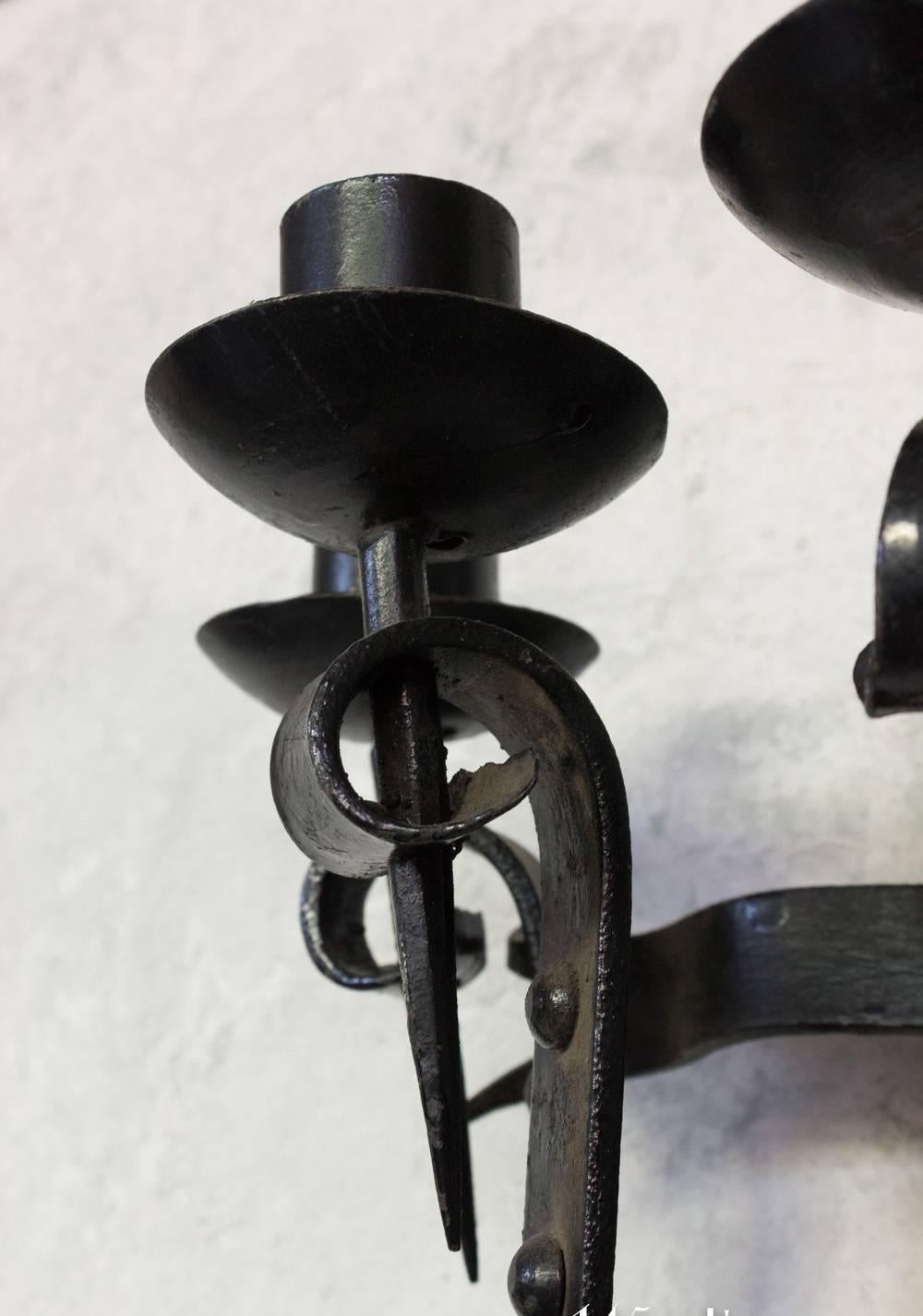 Mid-20th Century French 1940s Wrought Iron Five-Armed Sconce For Sale