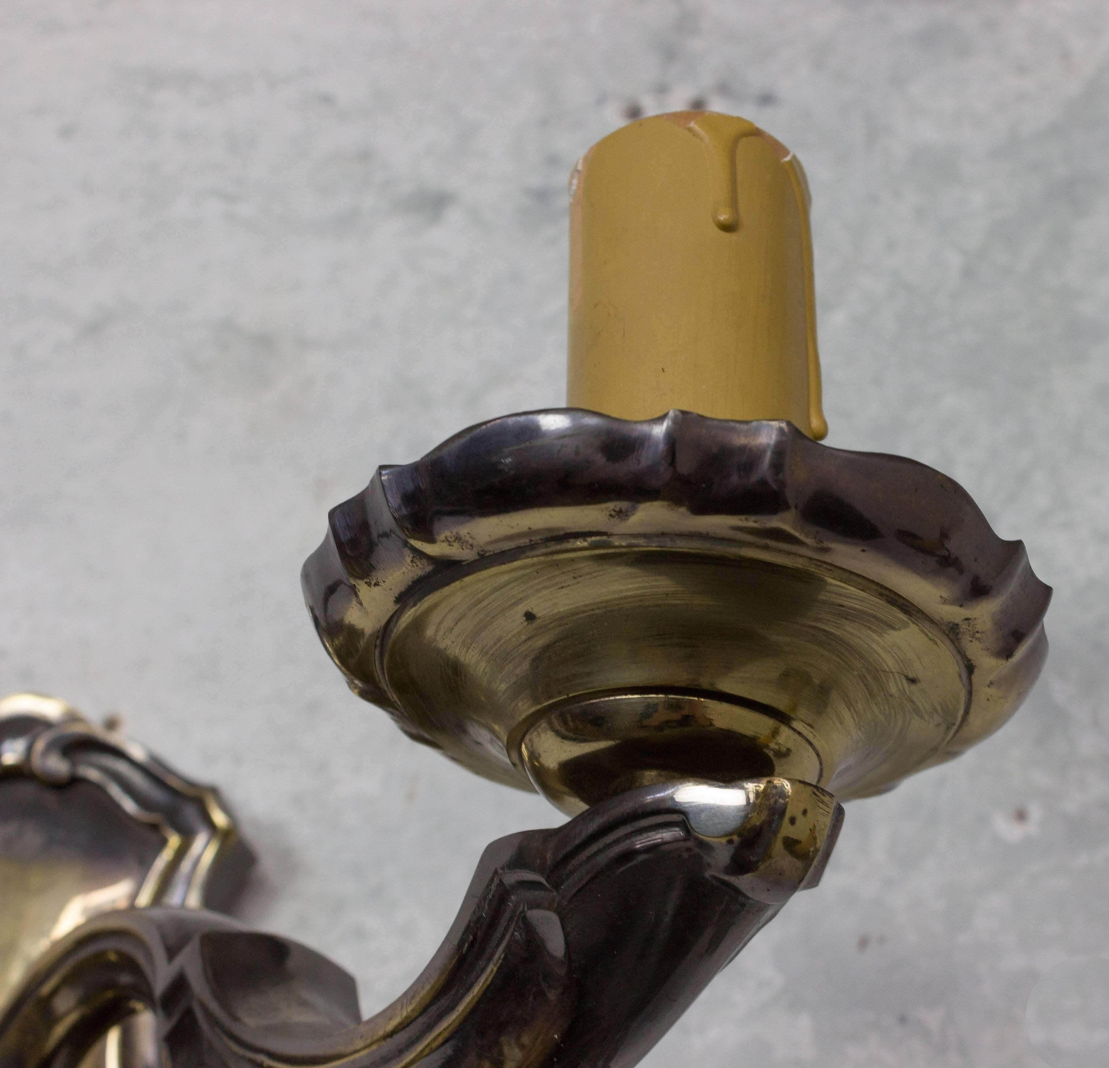 Pair of French 1940s Bronze Sconces For Sale 2