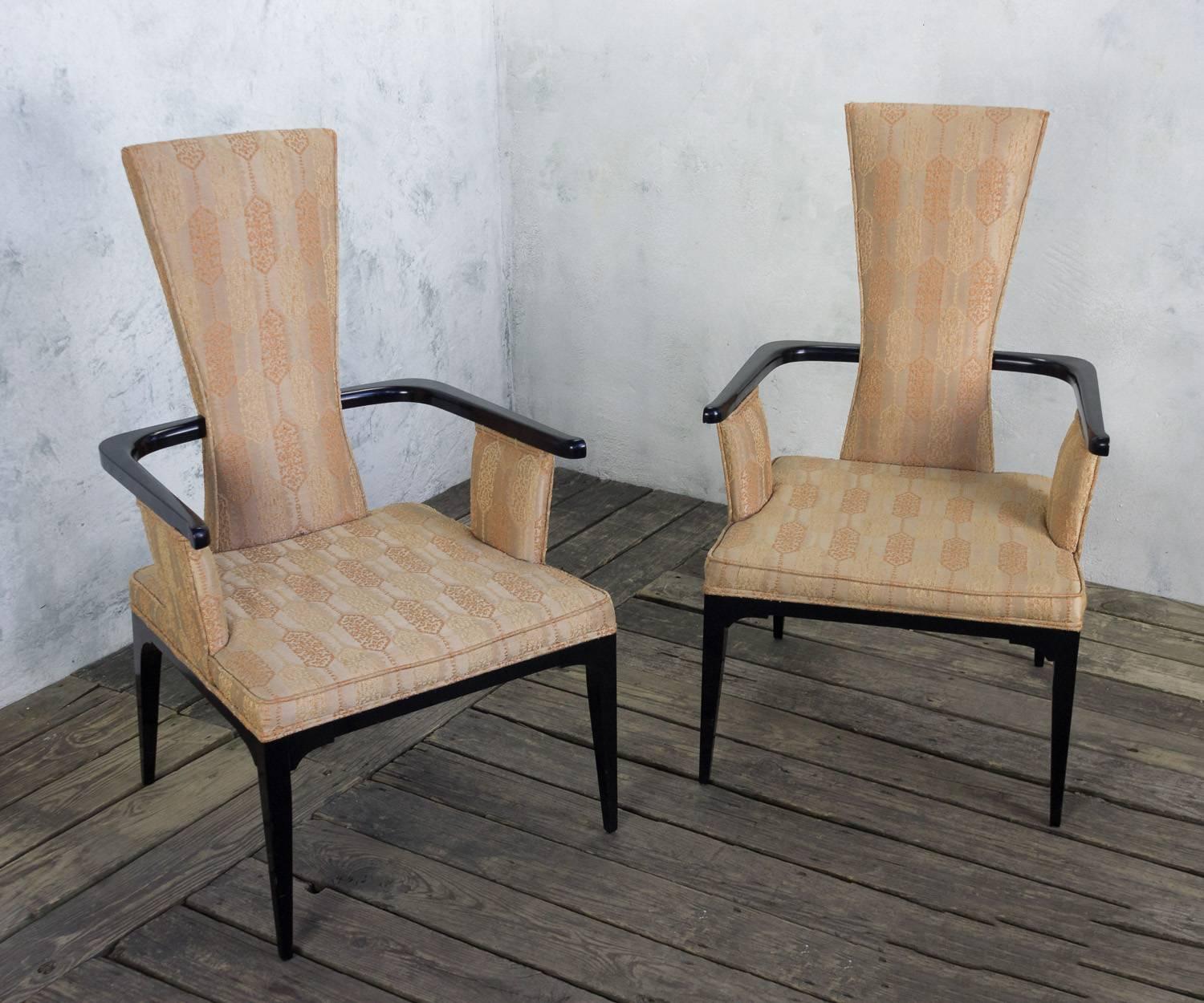 Pair of 1950's Hollywood Regency Ebonized Moderne Armchairs For Sale 4