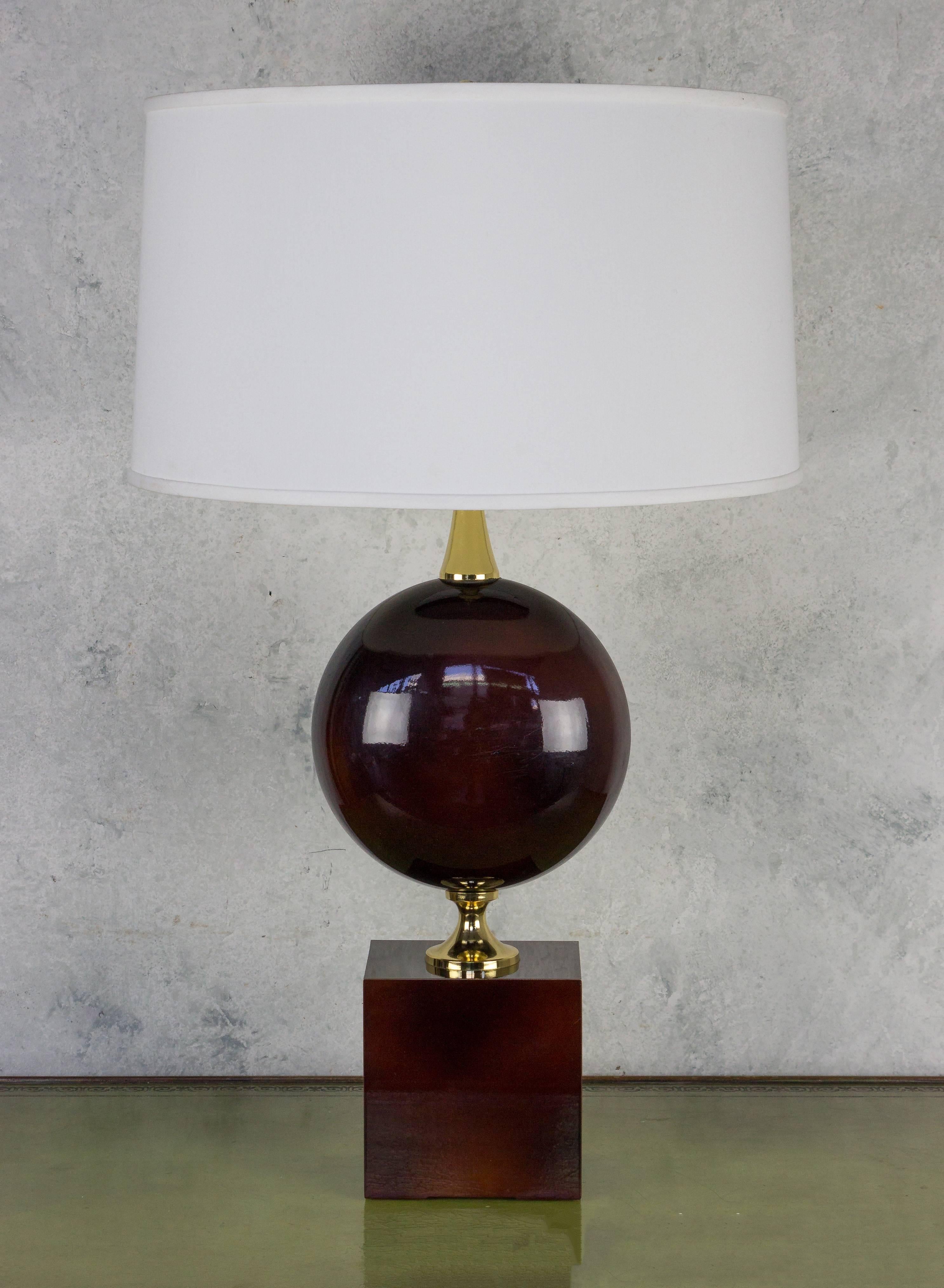 Late 20th Century French Aubergine Enameled Table Lamp by Maison Barbier