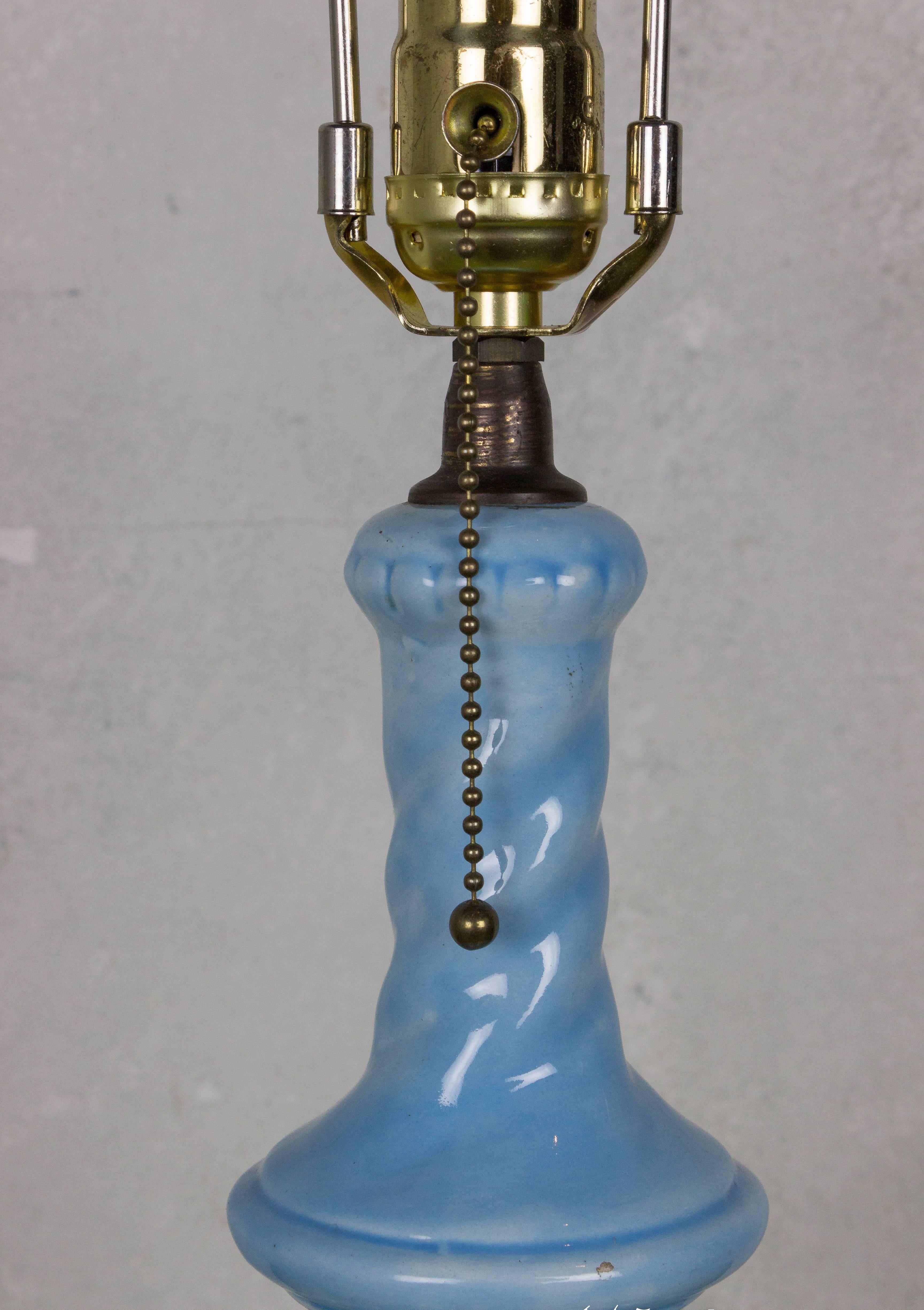 Neoclassical European Periwinkle Blue Ceramic Table Lamp With Giltwood Base For Sale