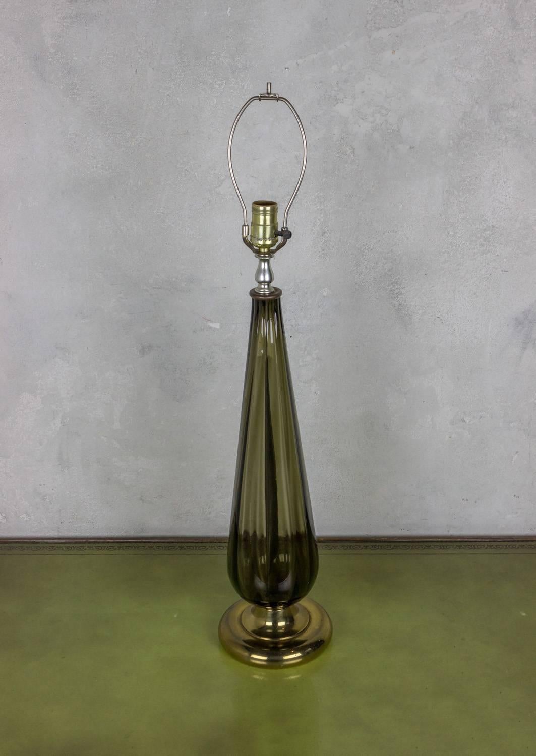 Mid Century Italian Smoked Glass Lamp In Good Condition In Buchanan, NY