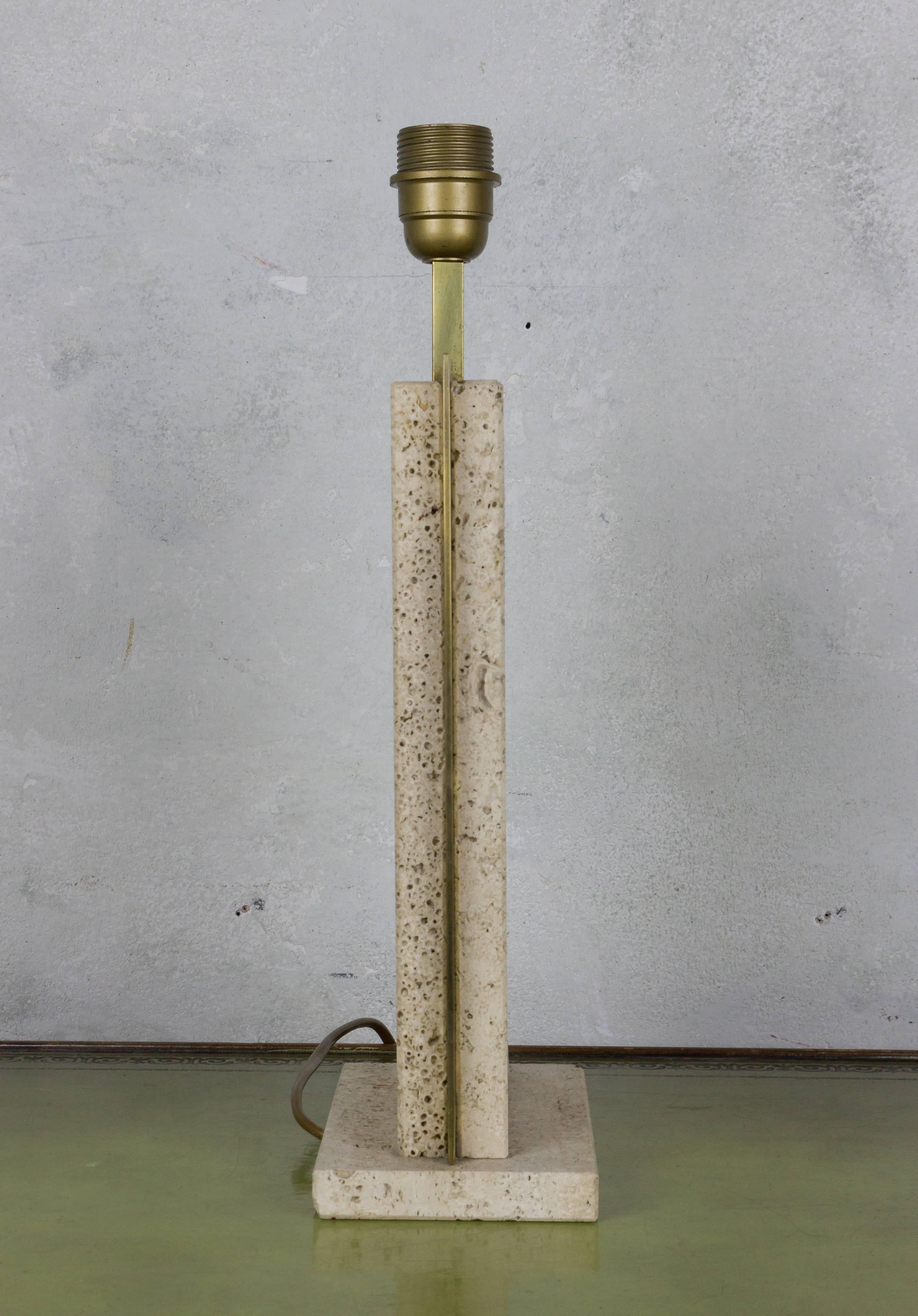 Belgian Travertine and Brass Lamp Signed by Camille Breesch, 1970s For Sale