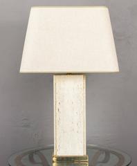 Large French 1960s Rectangular Travertine Lamp on a Brass Base