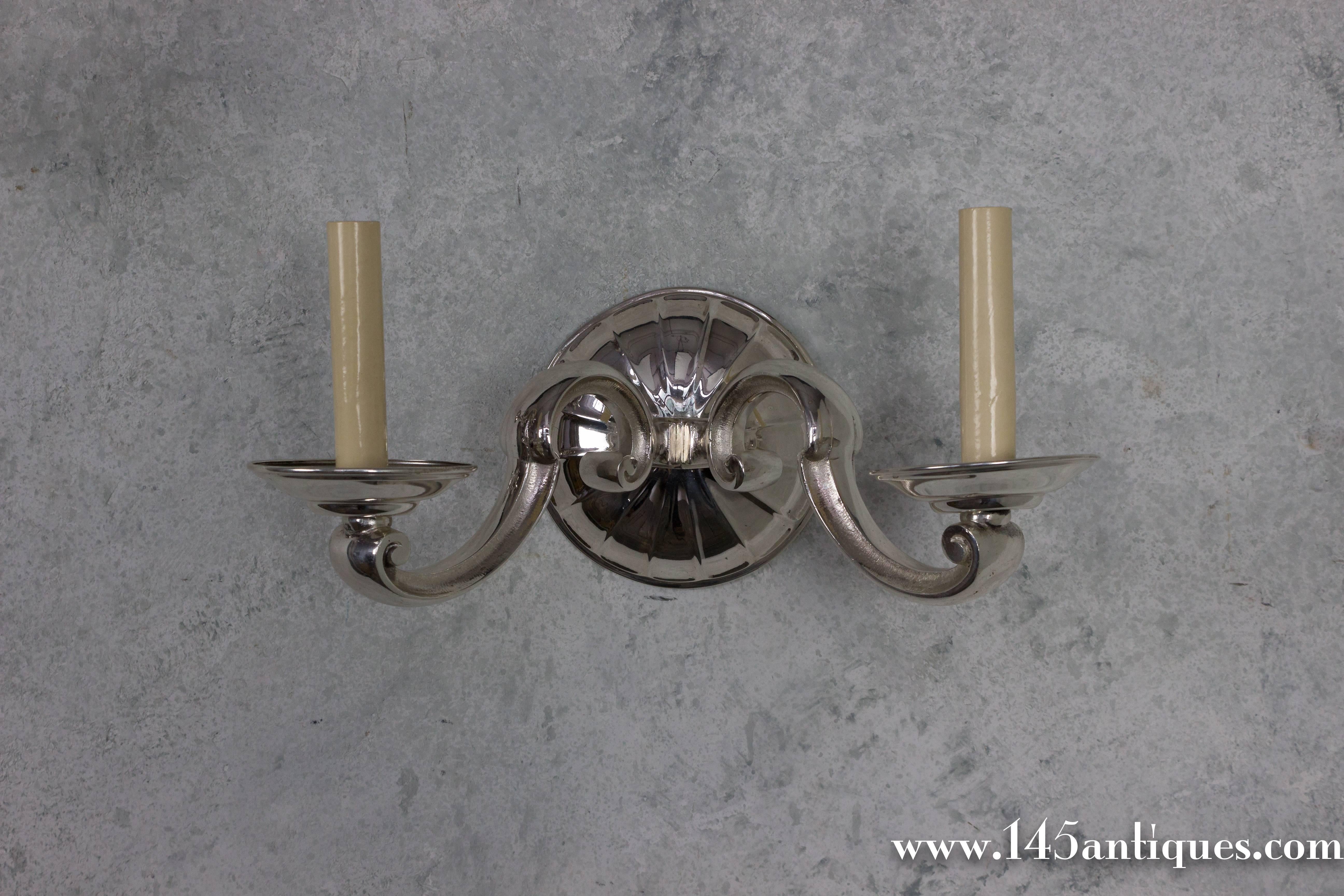 Pair of French 1940's Nickel Wall Sconces 3
