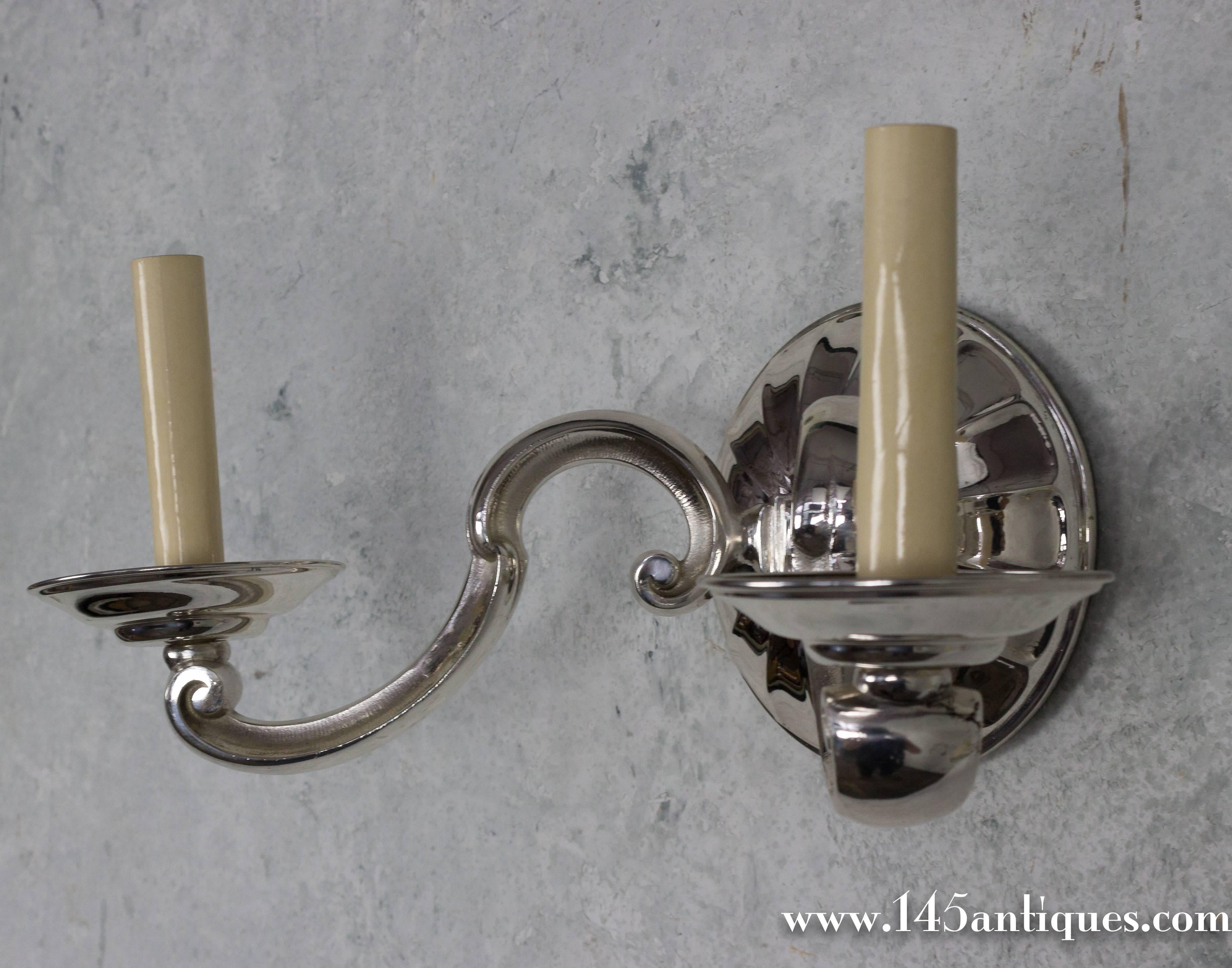 Pair of French 1940's Nickel Wall Sconces In Good Condition In Buchanan, NY