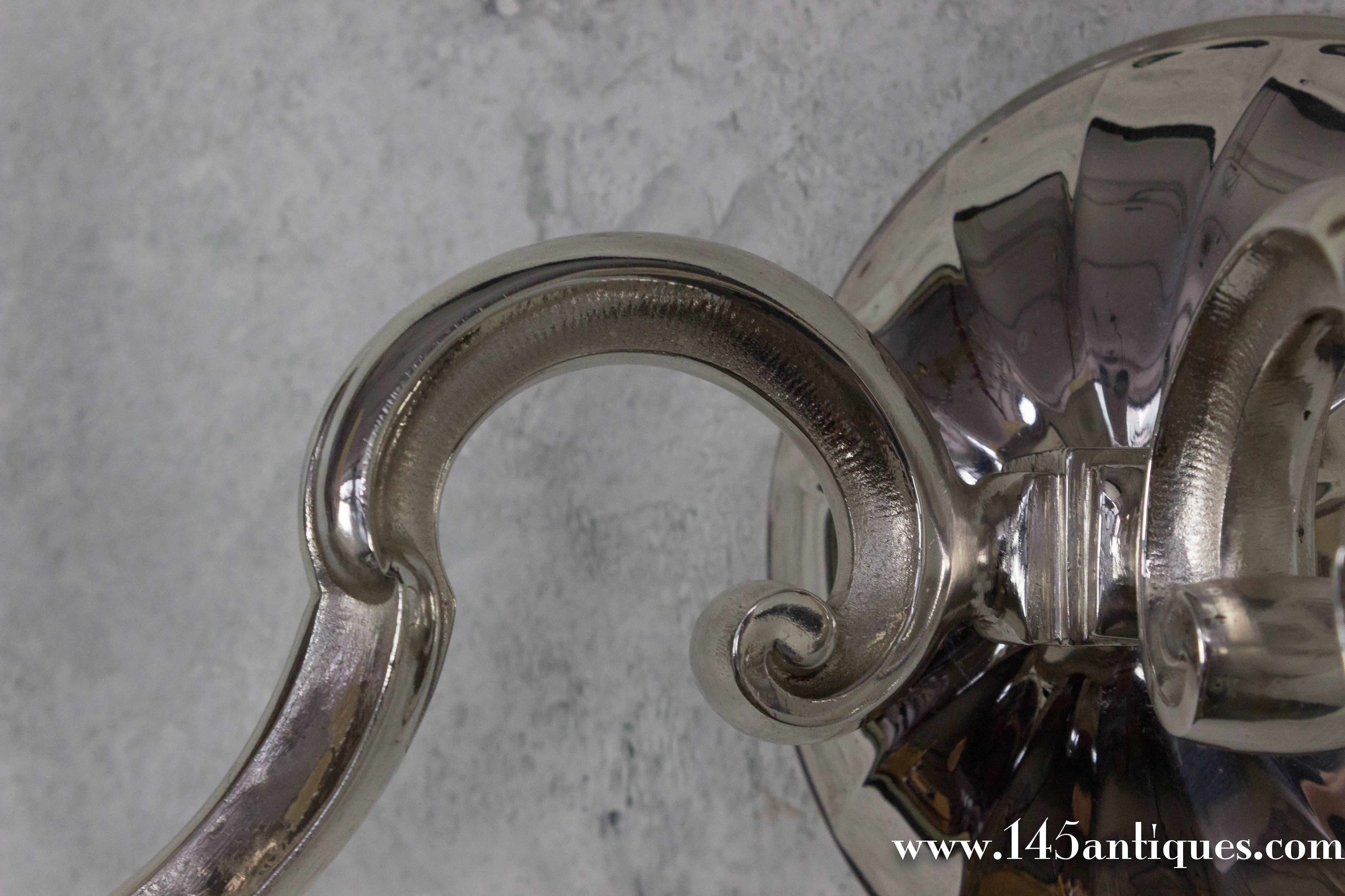 Pair of French 1940's Nickel Wall Sconces 4