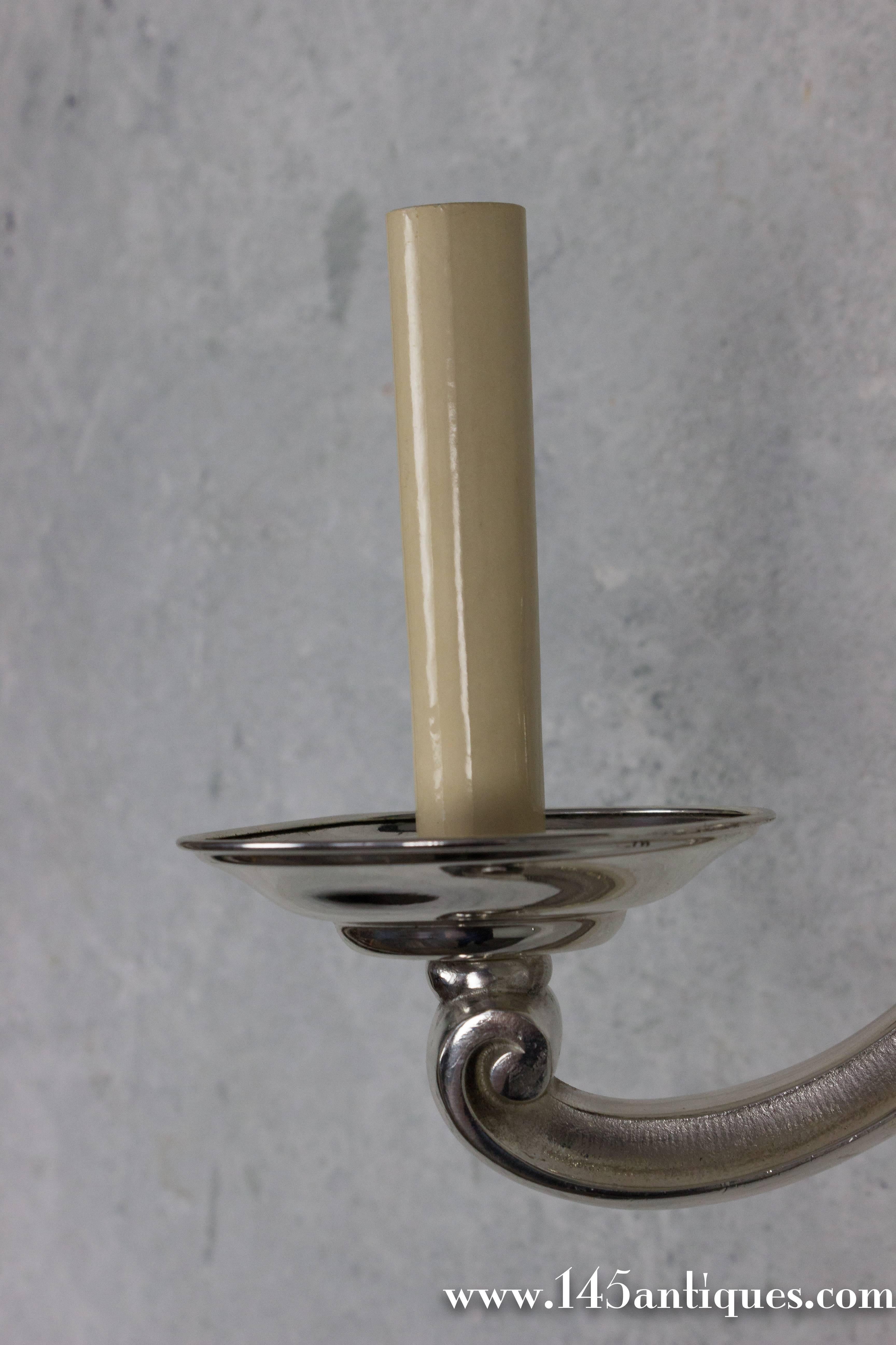 Mid-20th Century Pair of French 1940's Nickel Wall Sconces