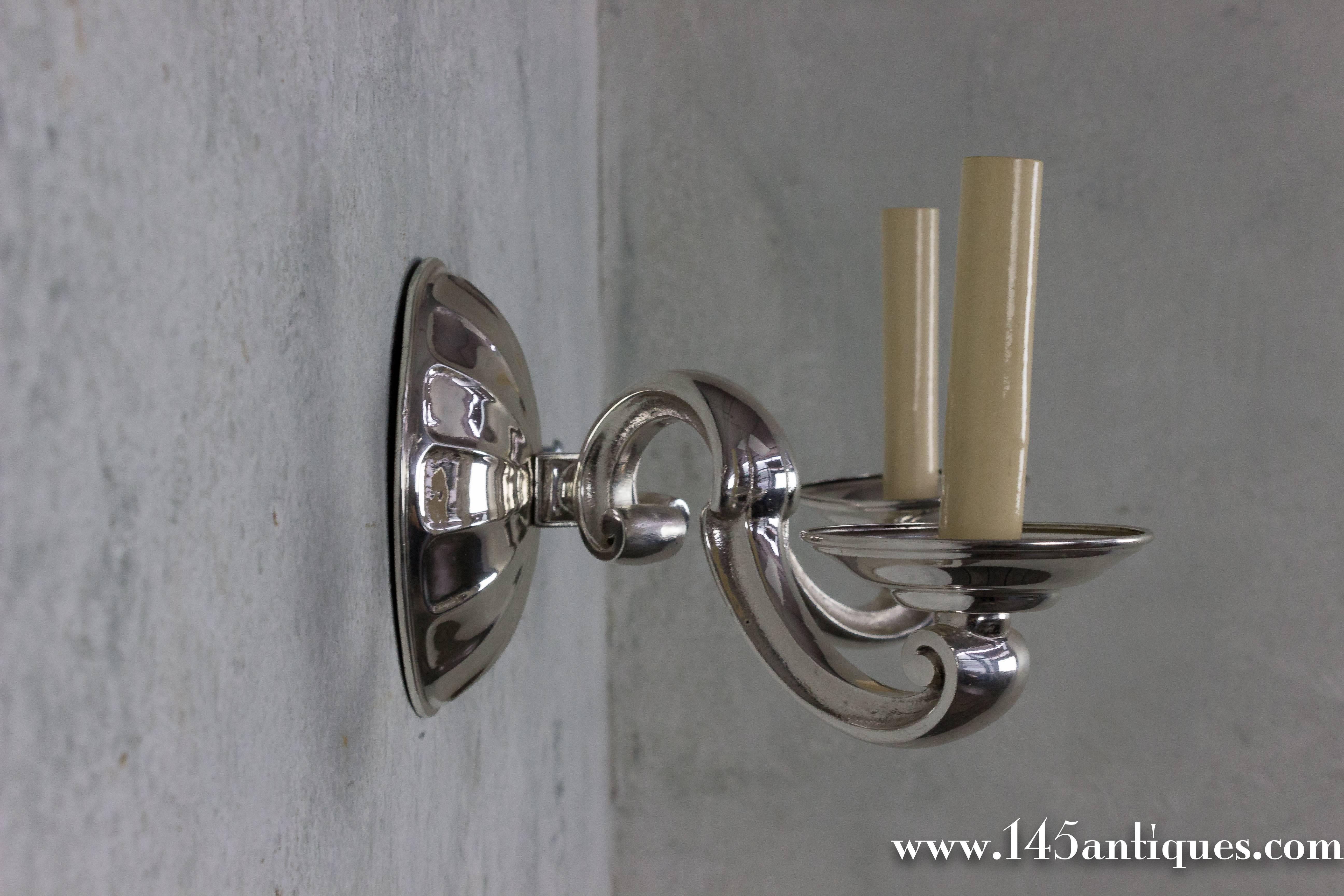 Pair of French 1940's Nickel Wall Sconces 5