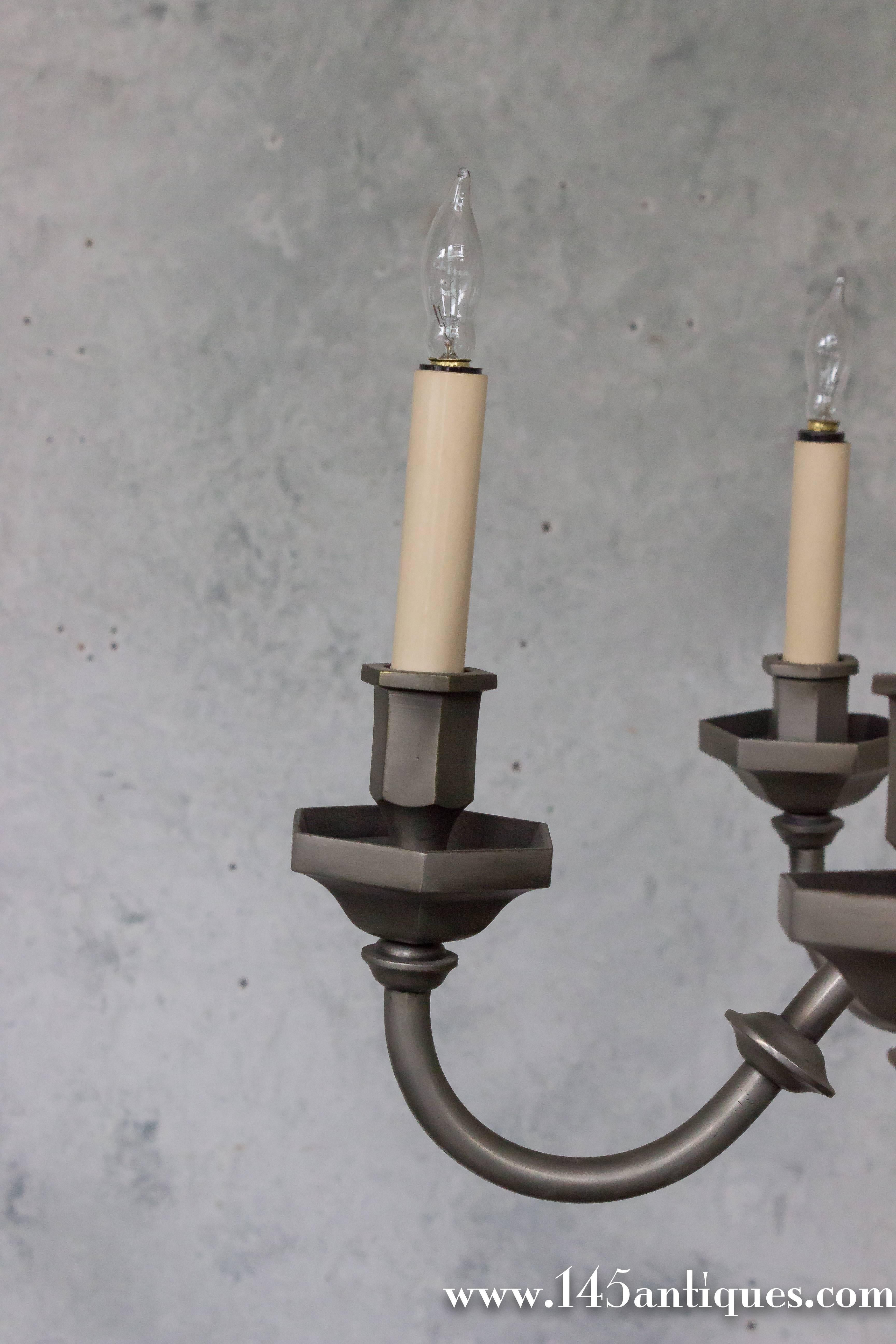 Small French 1940s Chandelier in a Pewter Finish For Sale 2