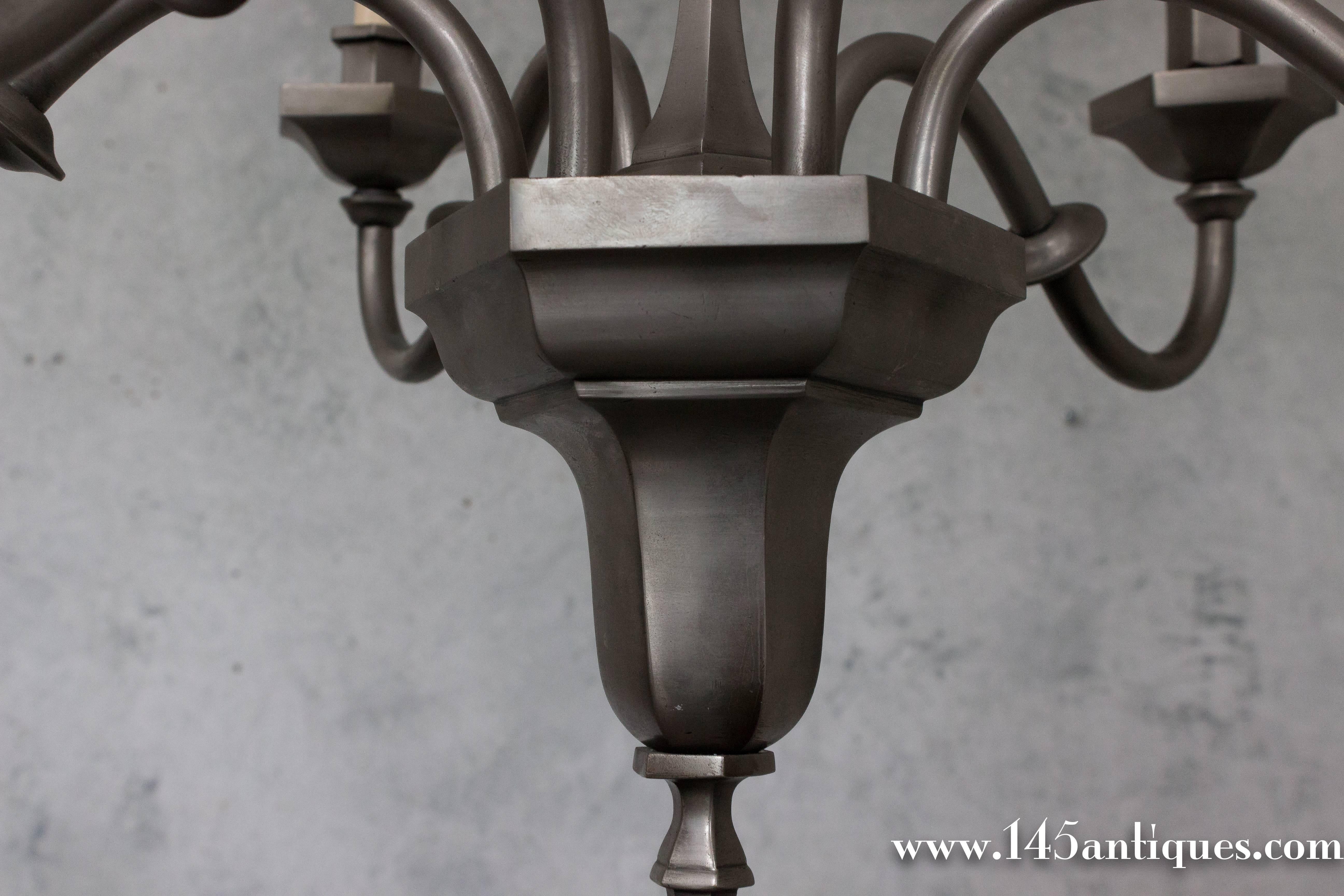 Small French 1940s Chandelier in a Pewter Finish For Sale 1