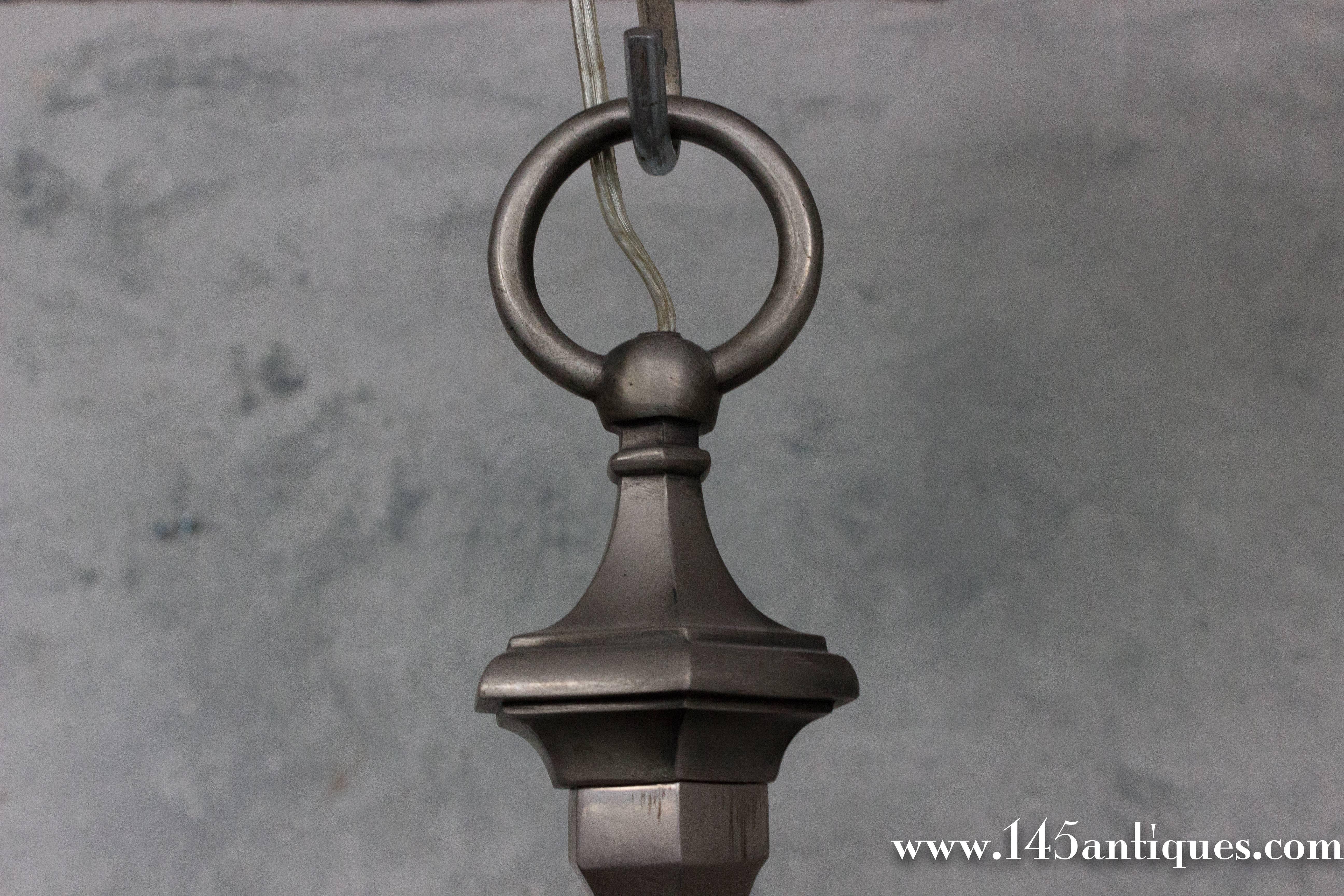 Bronze Small French 1940s Chandelier in a Pewter Finish For Sale